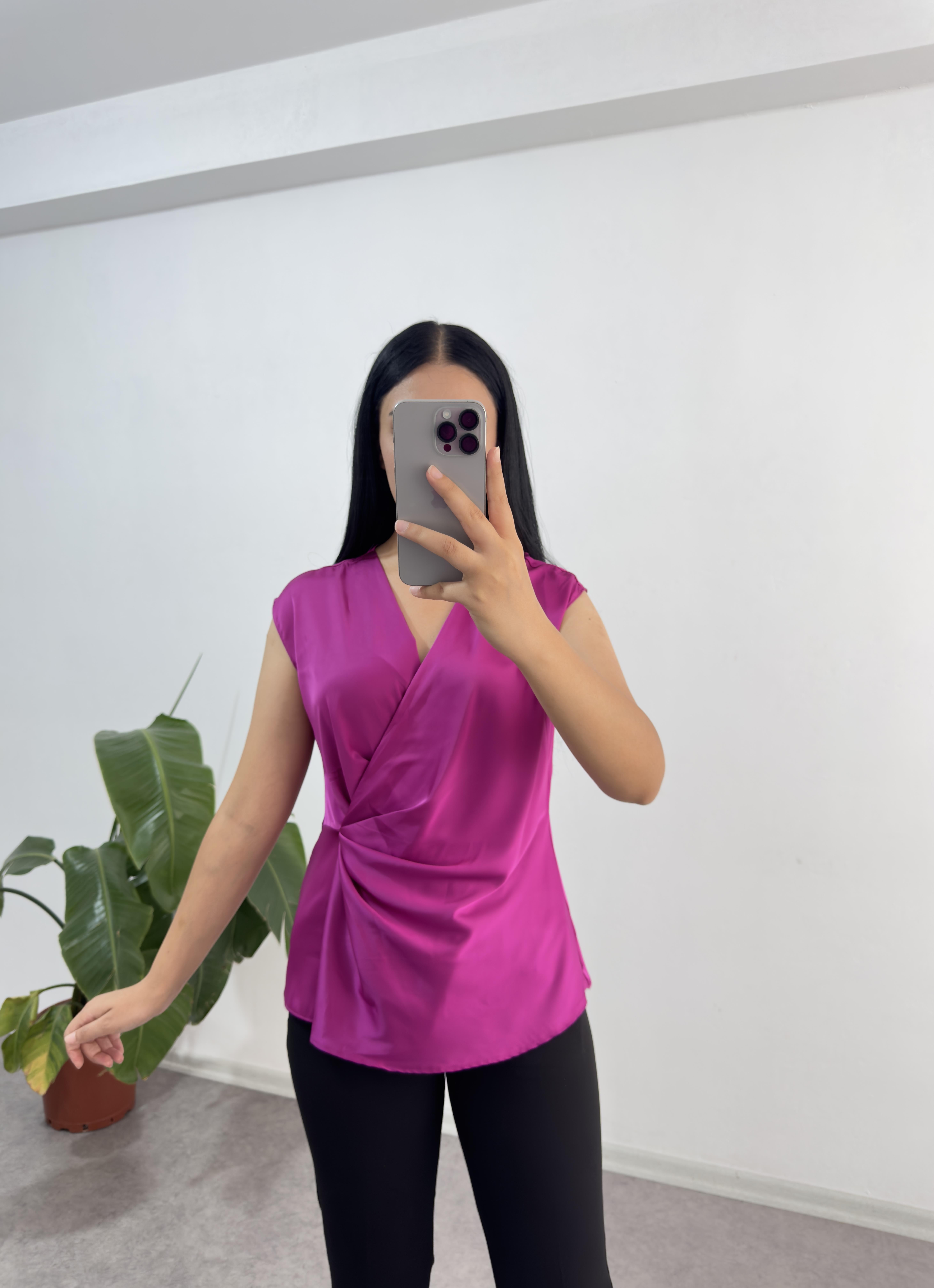 Saten Fuşya Bluz