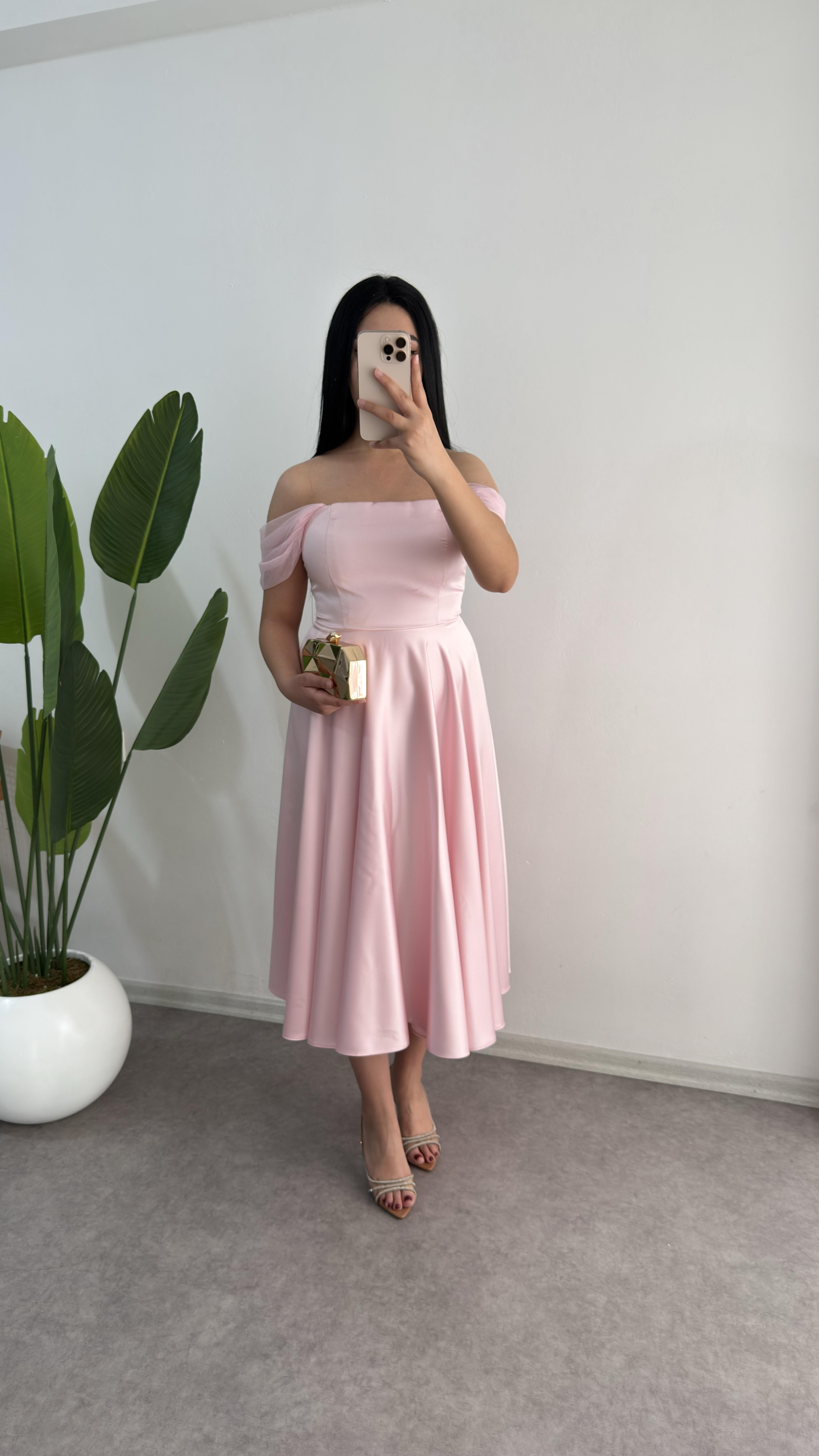 Saten Pembe Pery Elbise