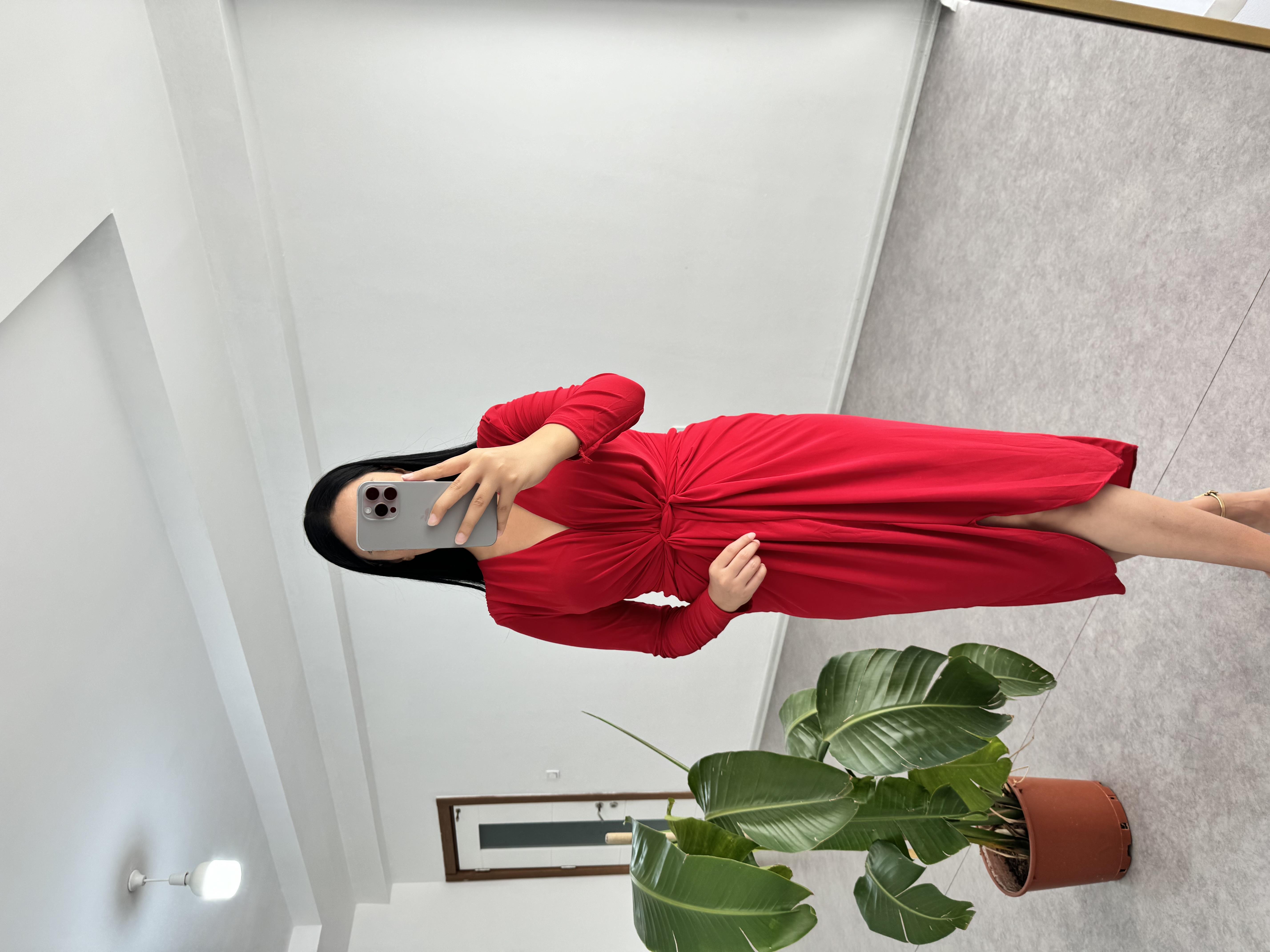 Sendy Kumaş Kırmızı Elbise