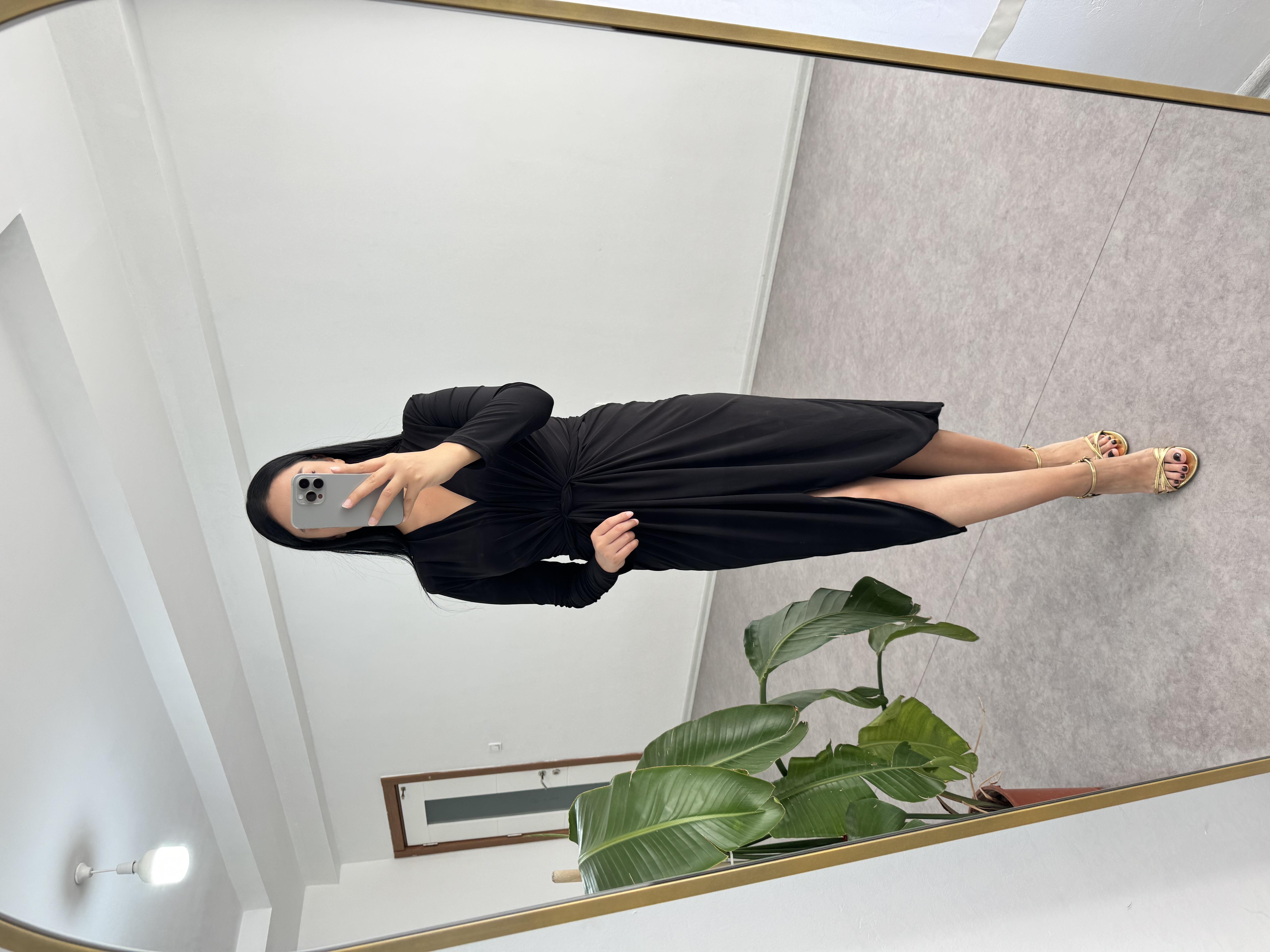 Sendy Kumaş Siyah Elbise 