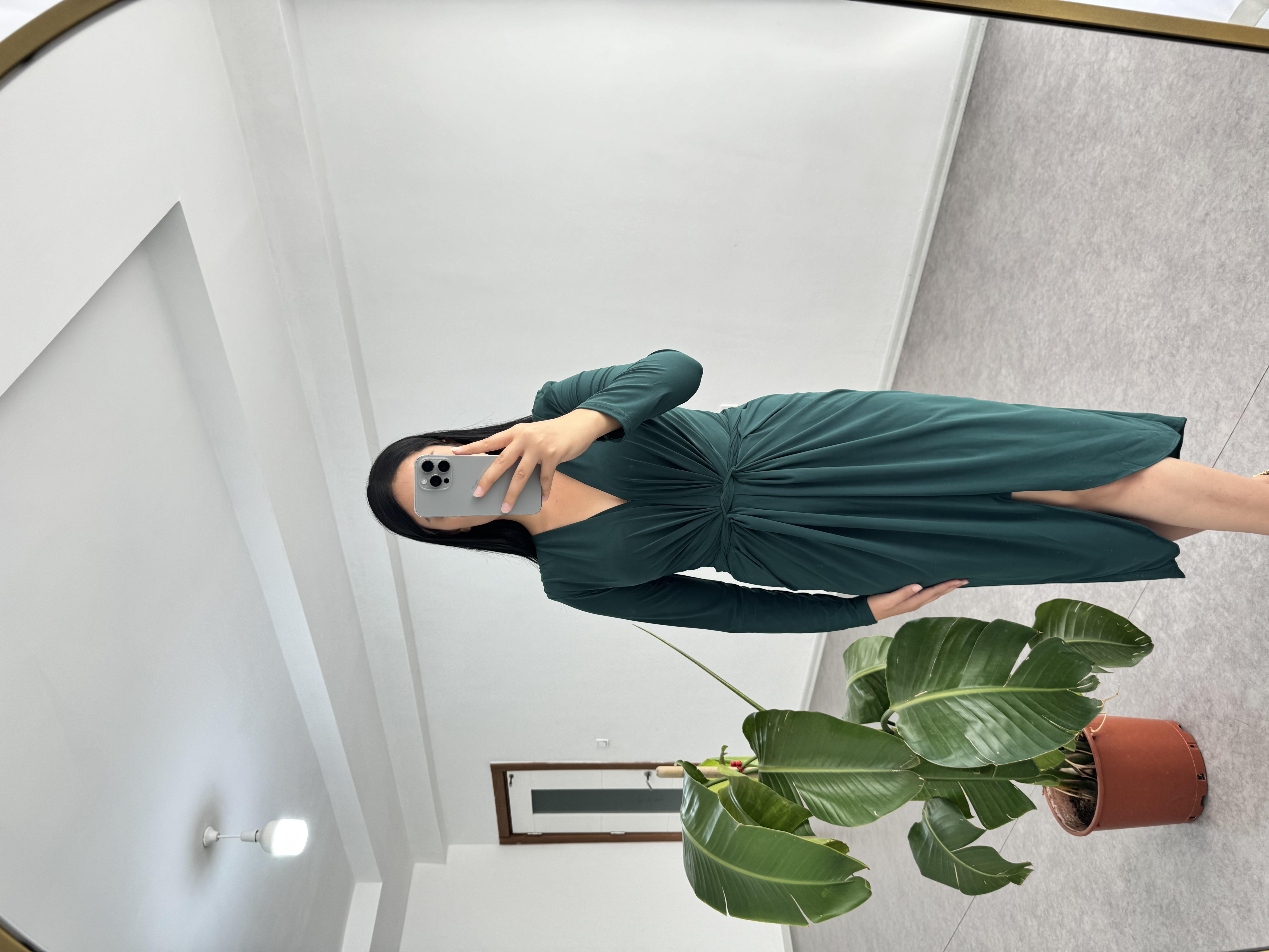 Sendy Kumaş Yeşil Elbise