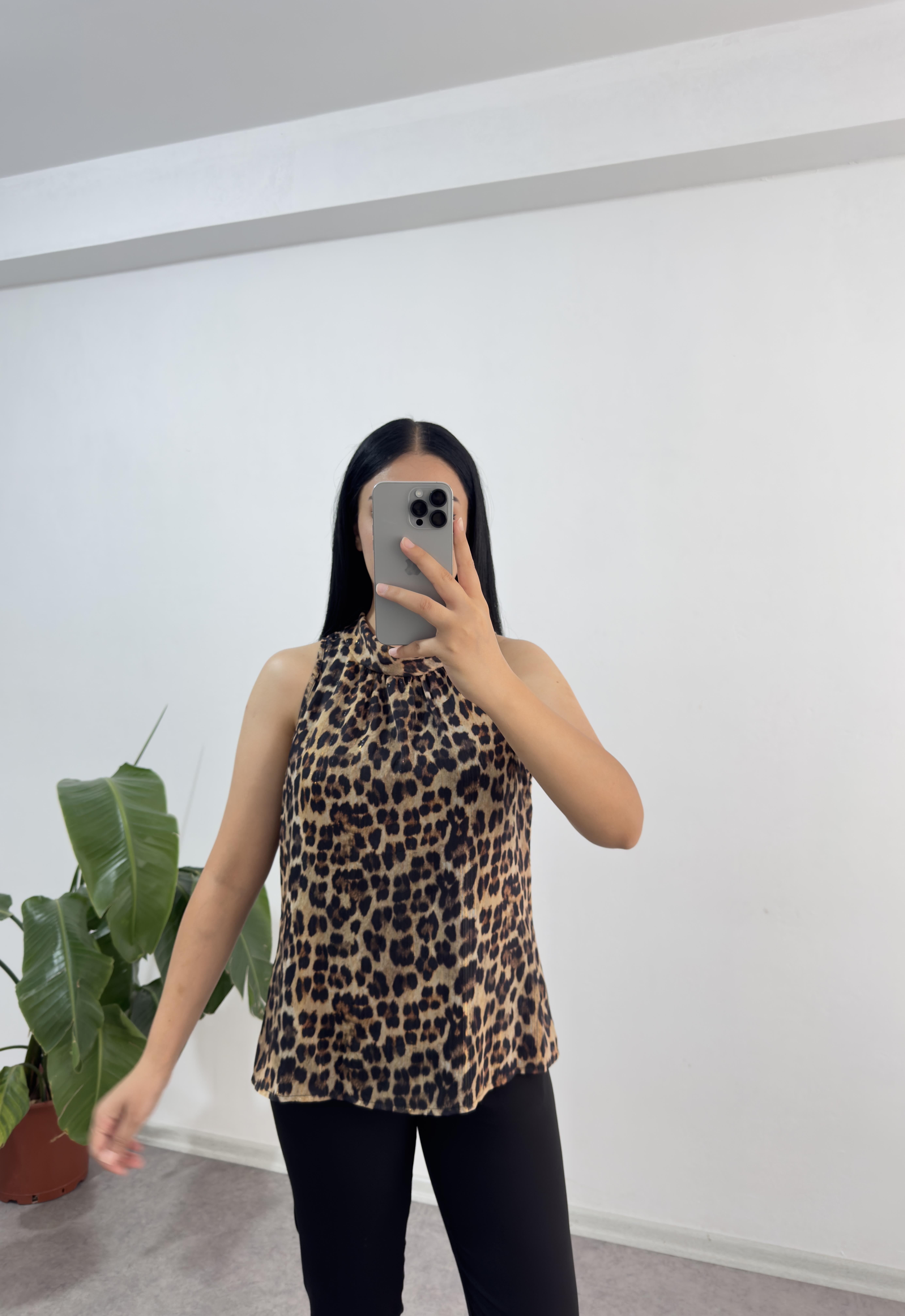 Şifon Astarlı Leopar Bluz