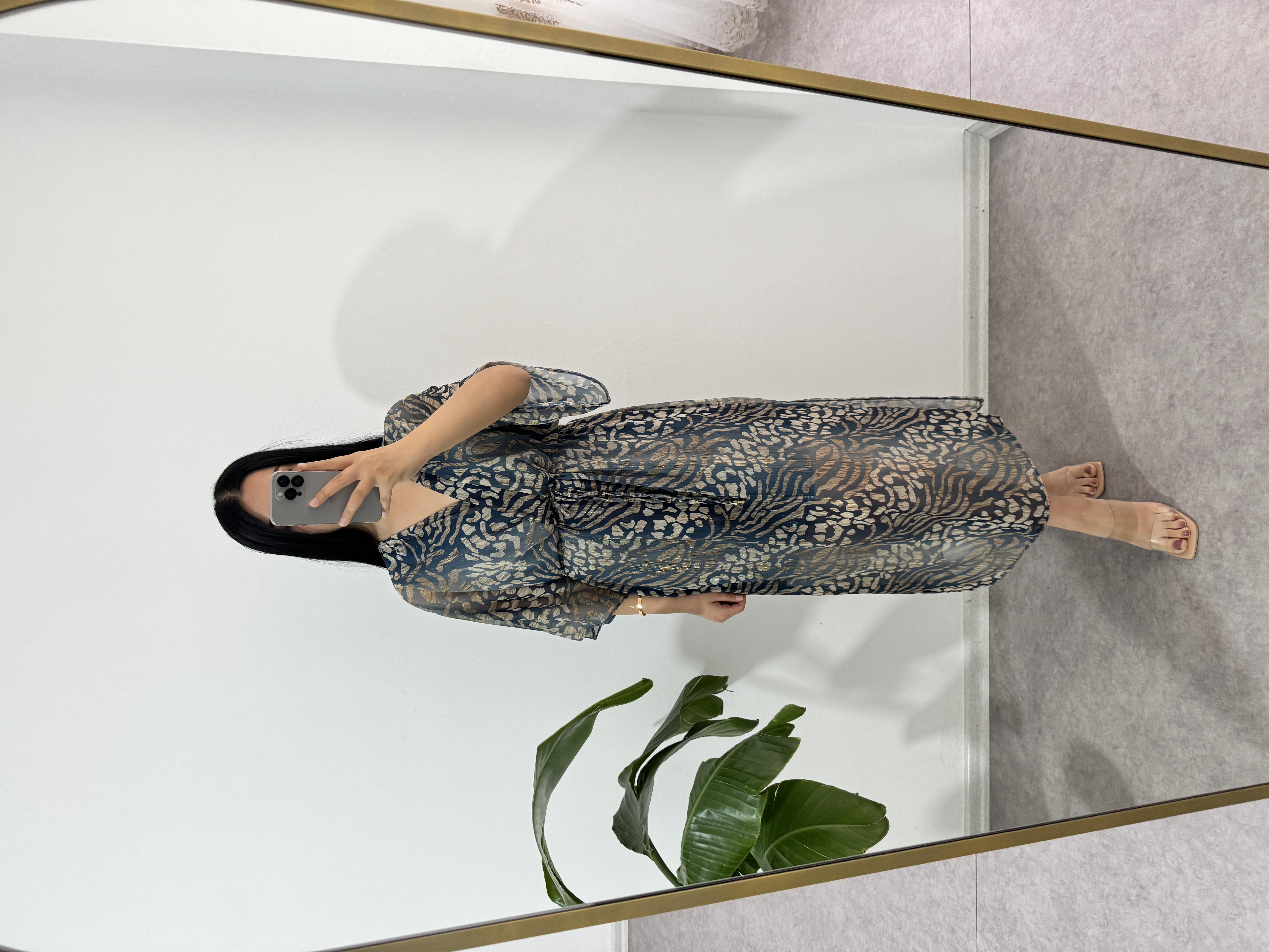 Şifon İçi Astarlı Mavi Elbise