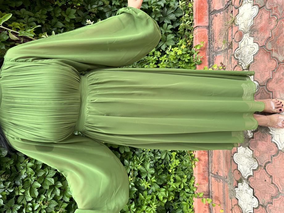 Şifon yağ yeşili elbise