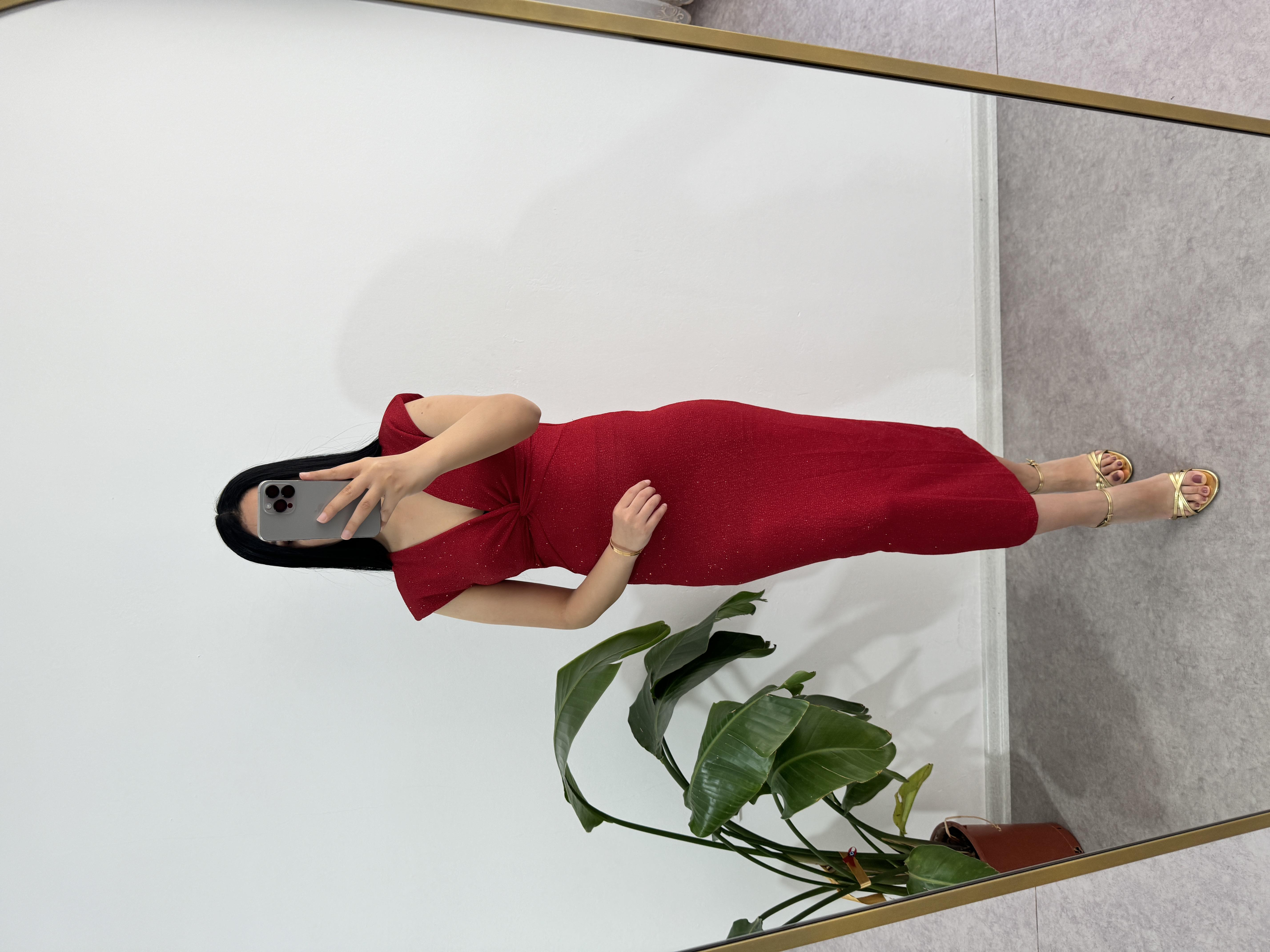 Simli Kırmızı Elbise