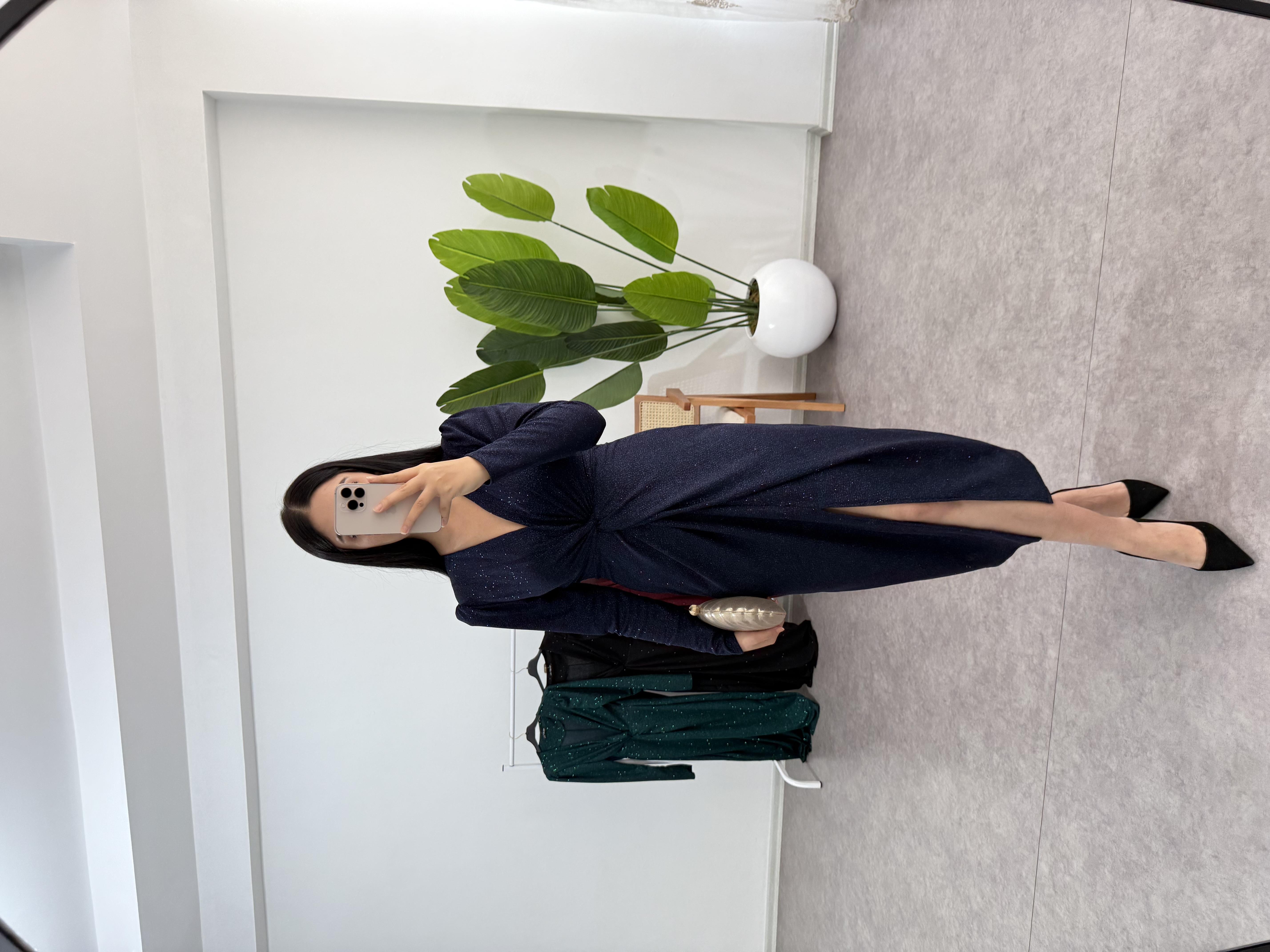 Simli Lacivert Desi Elbise 