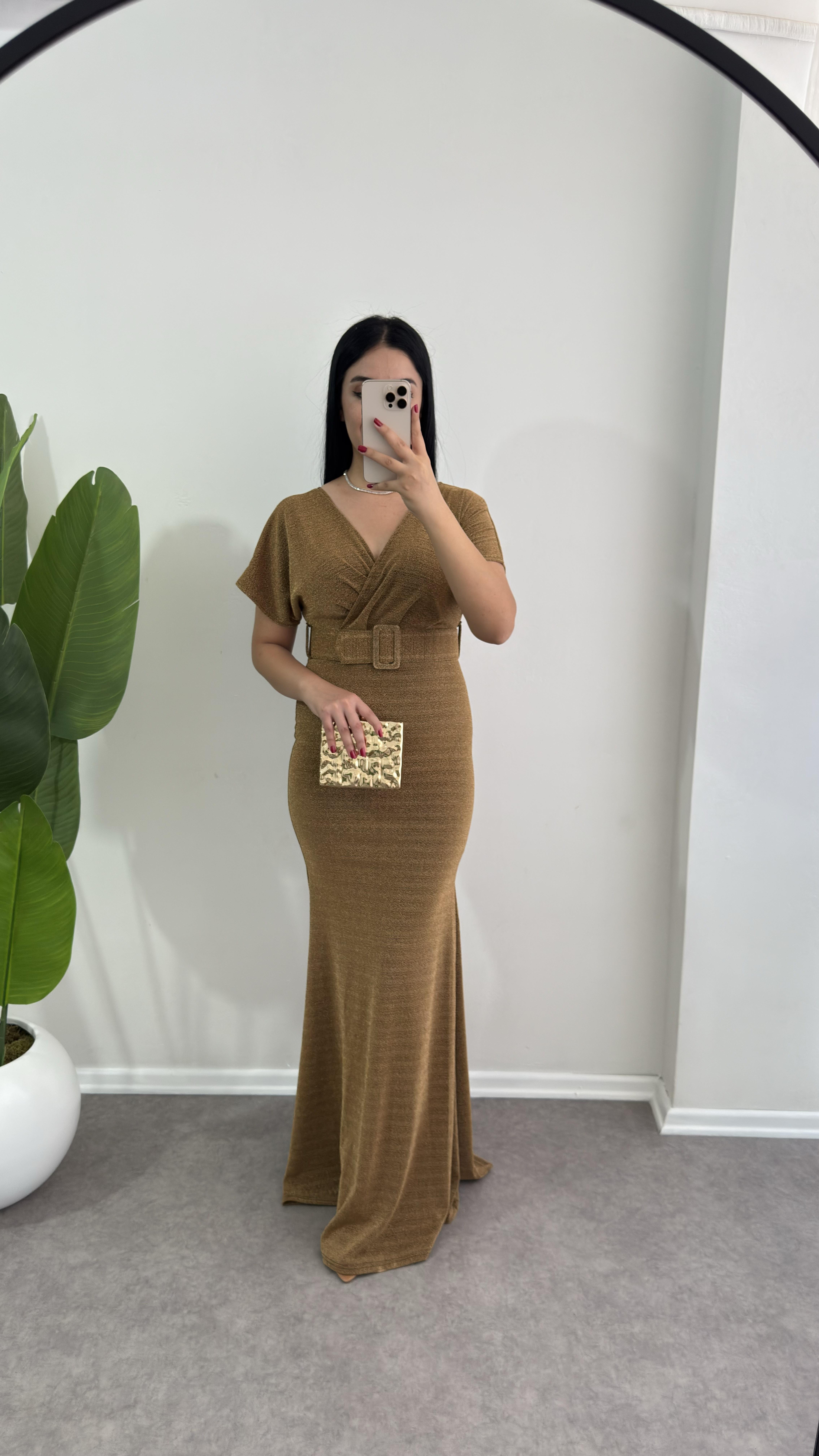 Simli Lera Gold Elbise