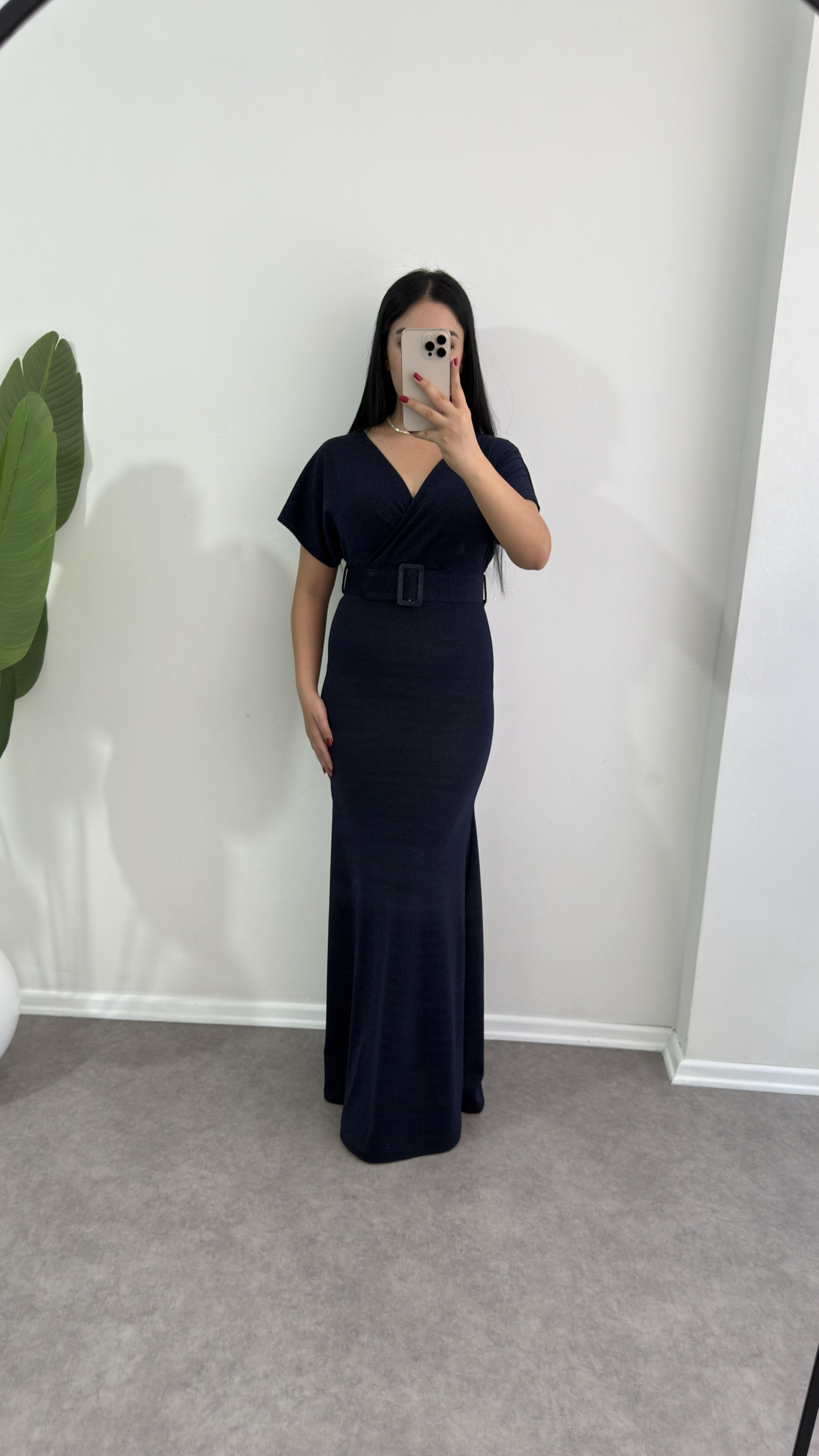 Simli Lera Lacivert elbise