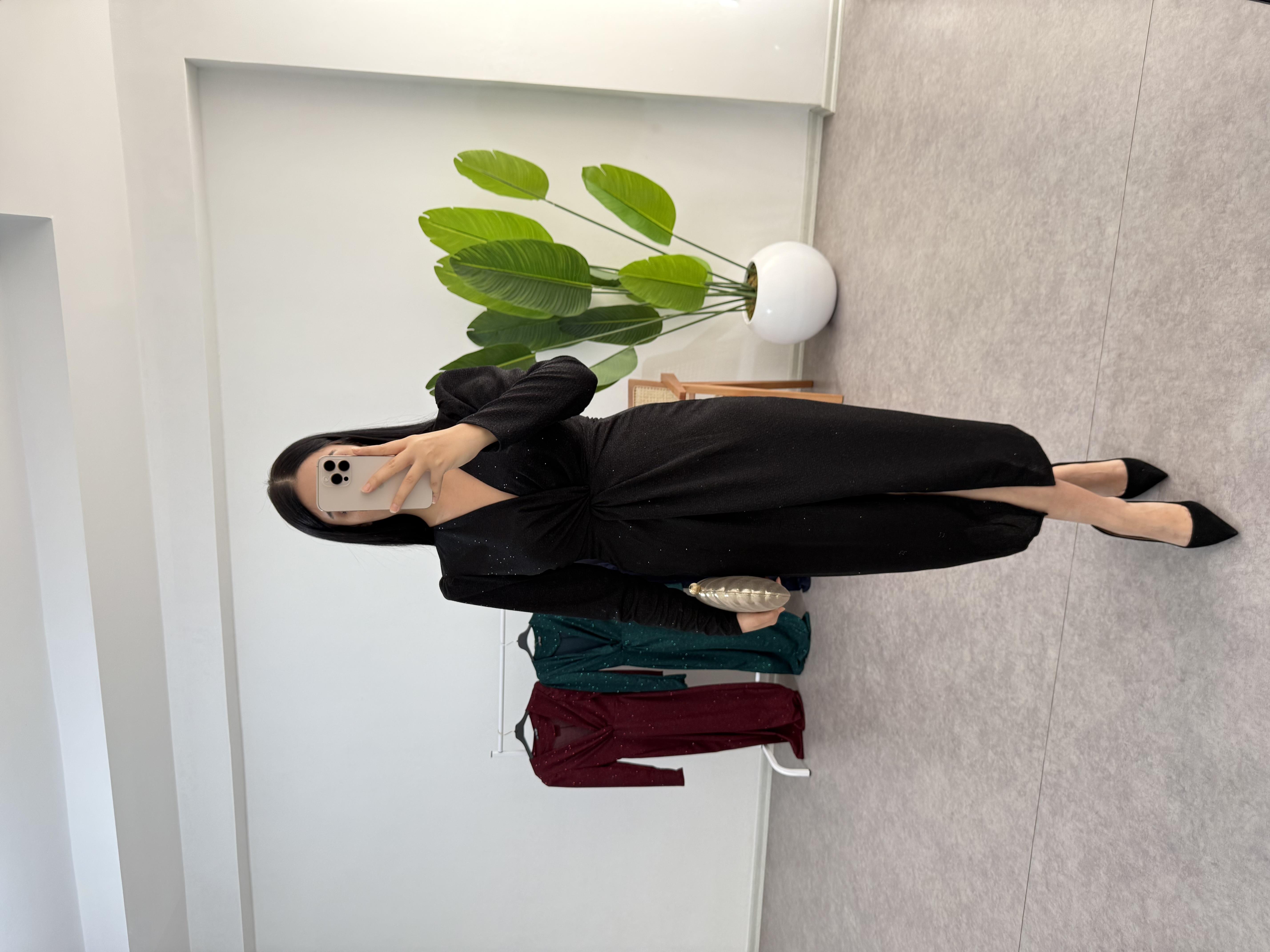 Simli Siyah Desi Elbise 