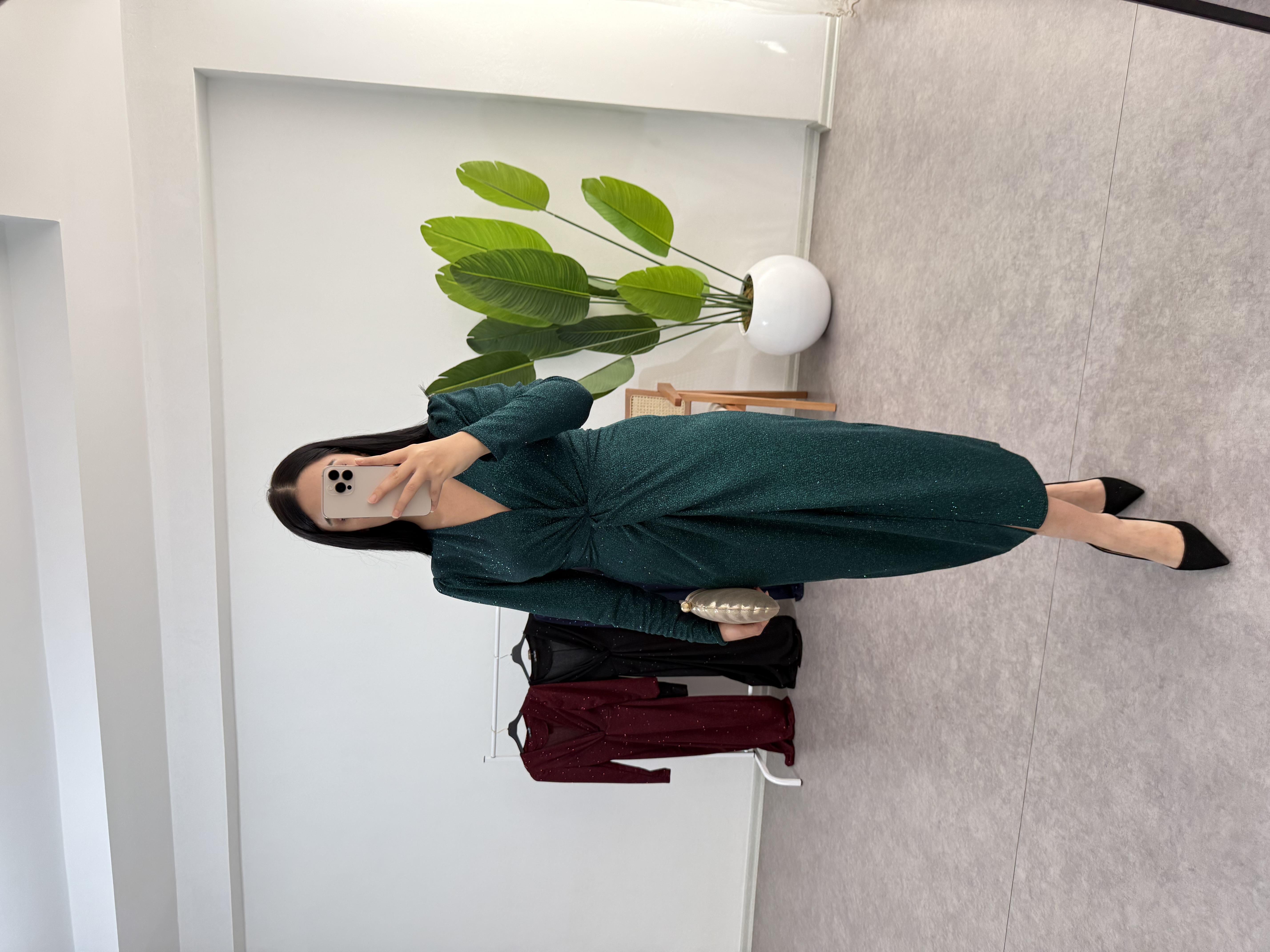 Simli Yeşil Desi Elbise