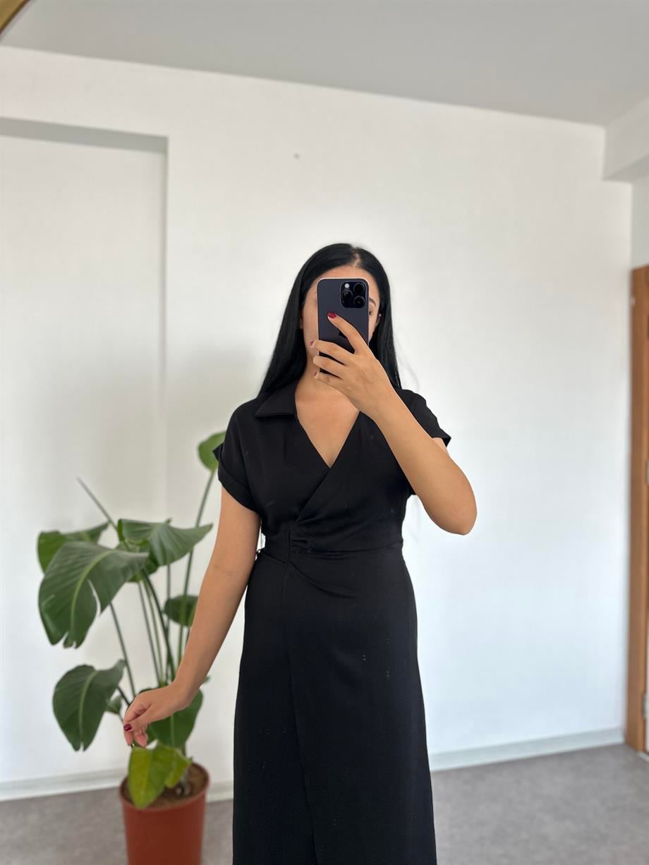 Siyah elbise keten bağlamalı