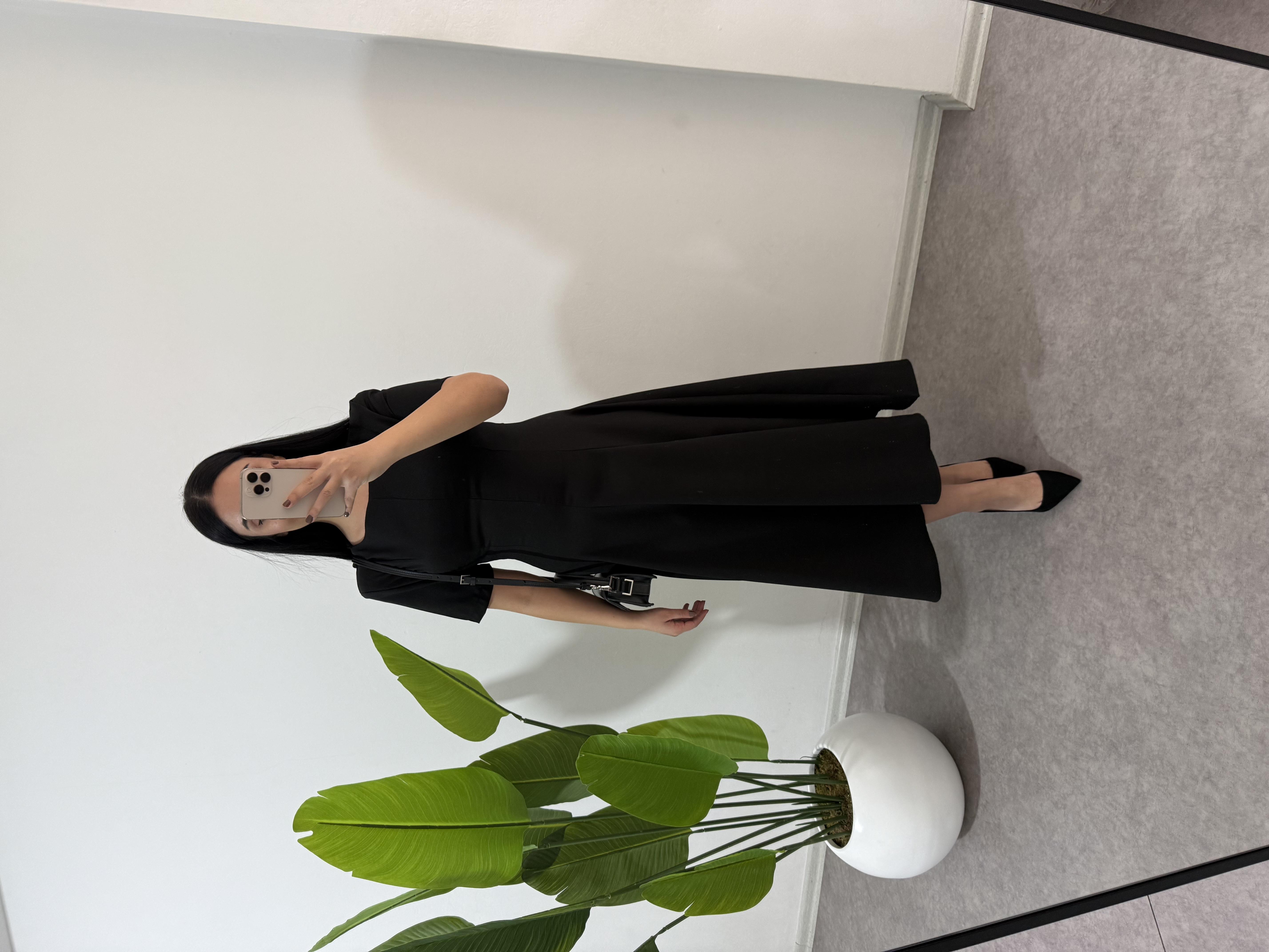 Siyah Setre Midi Boy Elbise