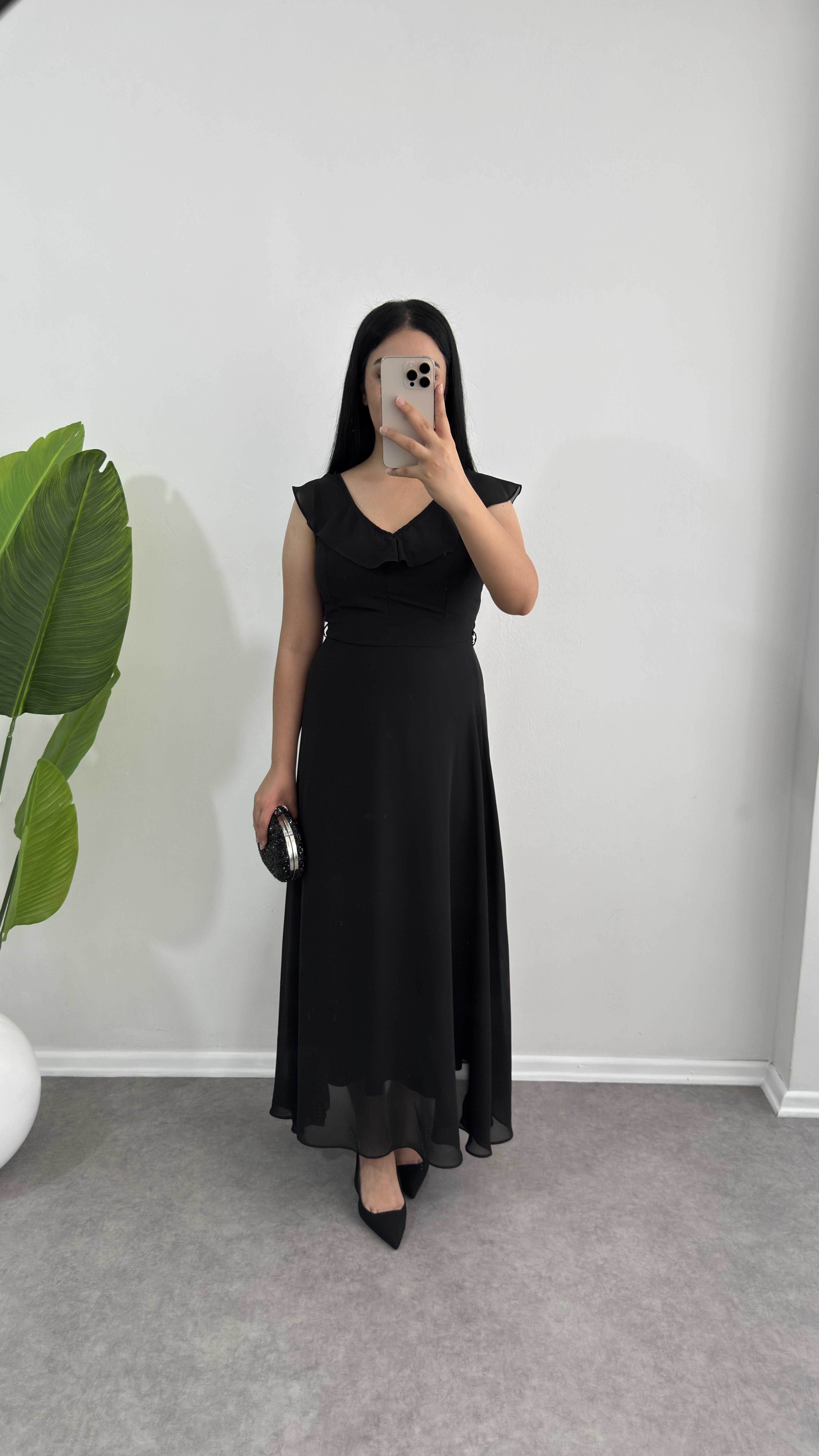 Siyah Şifon Piyen Elbise