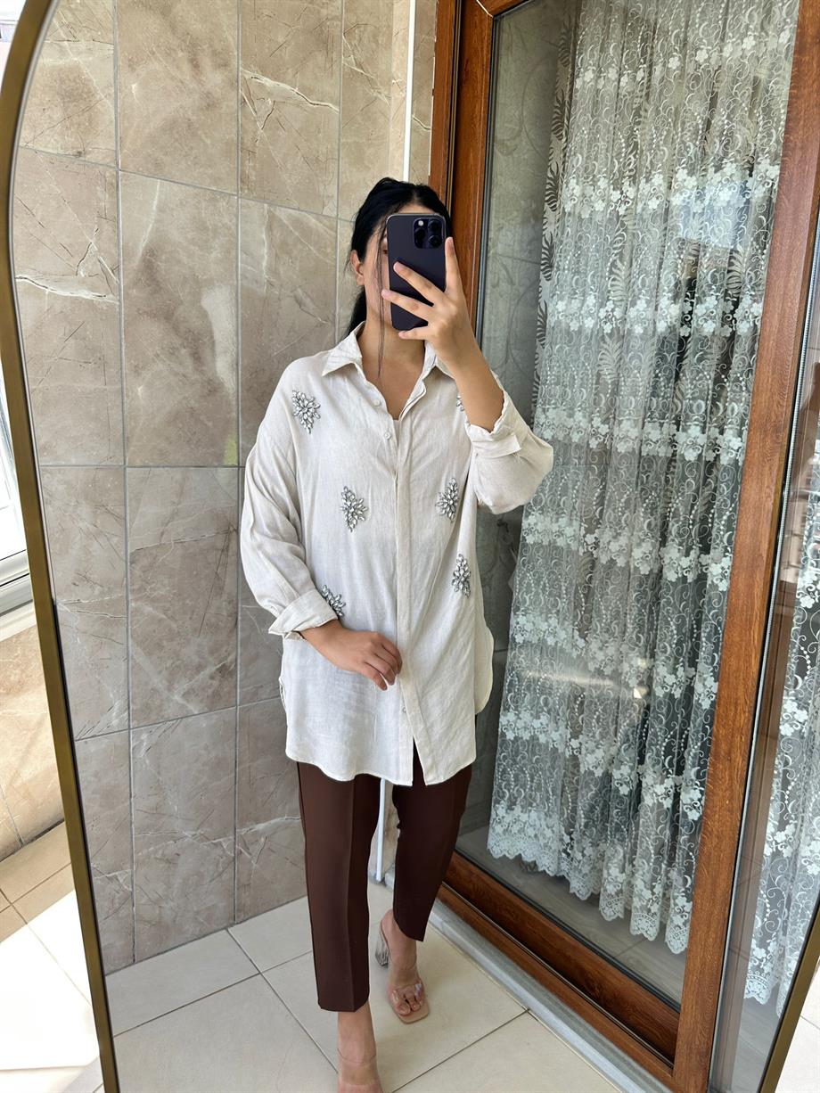 TAŞLI KETEN GÖMLEK