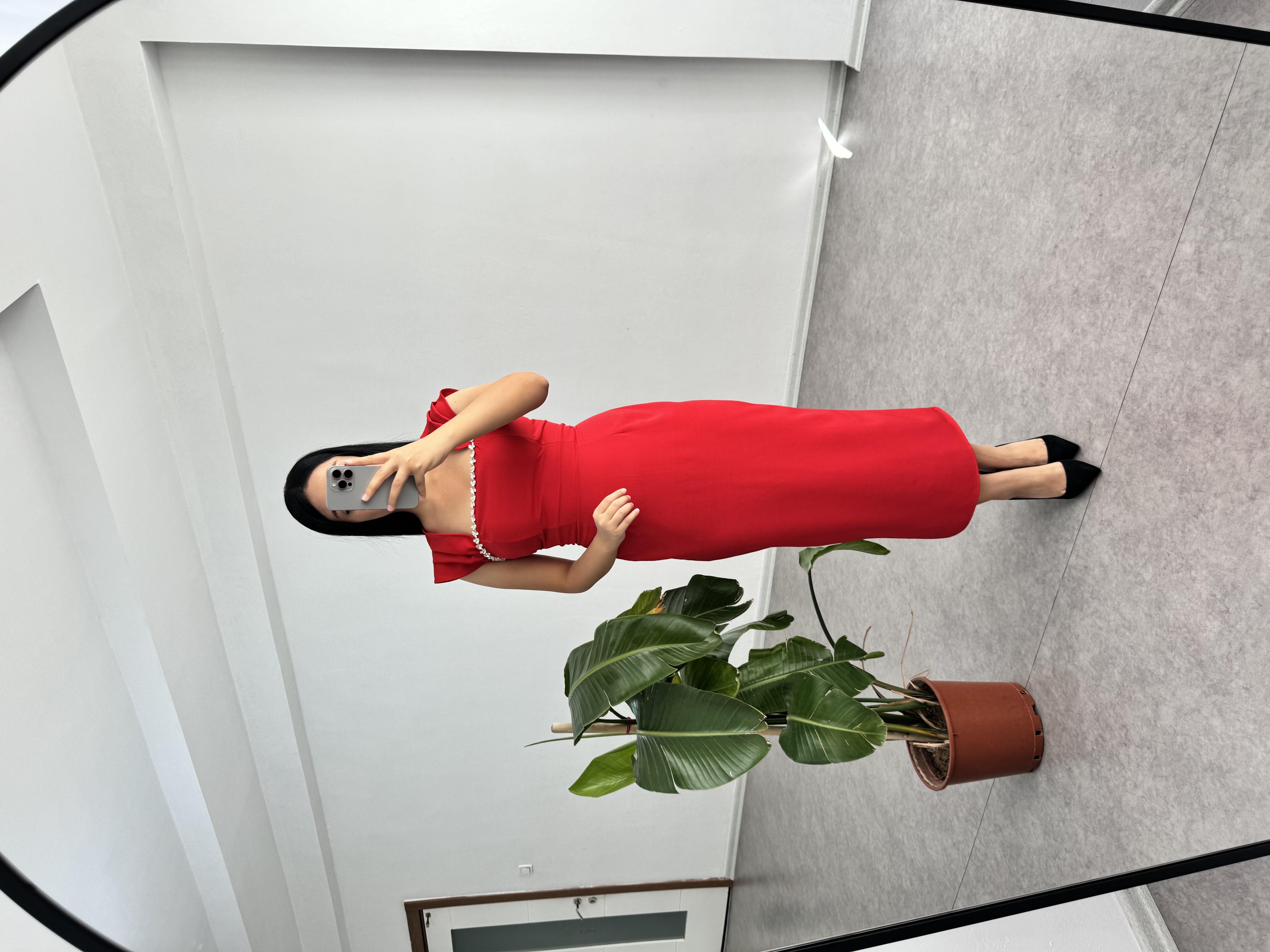 Taşlı Kırmızı Janel Elbise