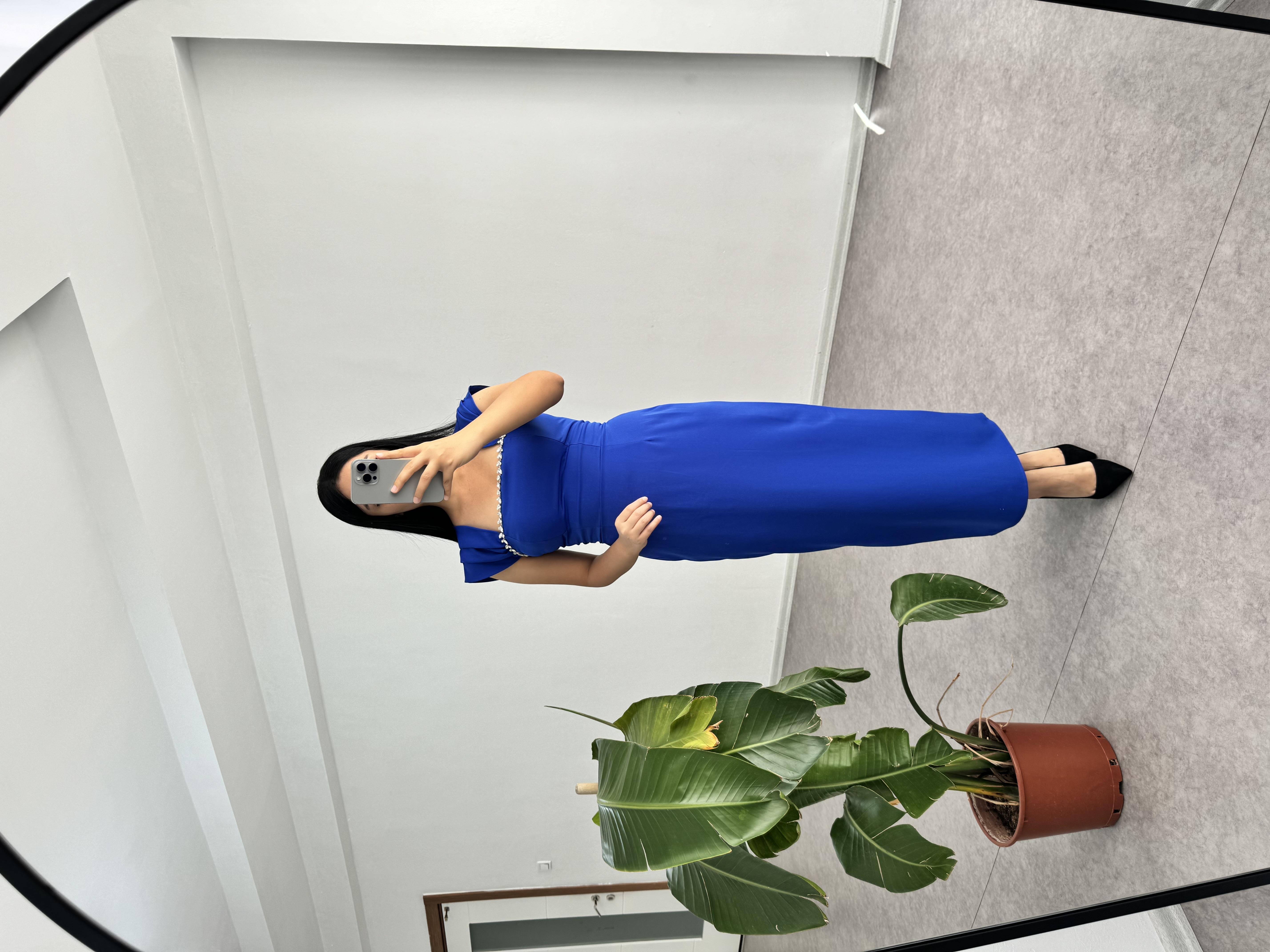 Taşlı Mavi Janel Elbise