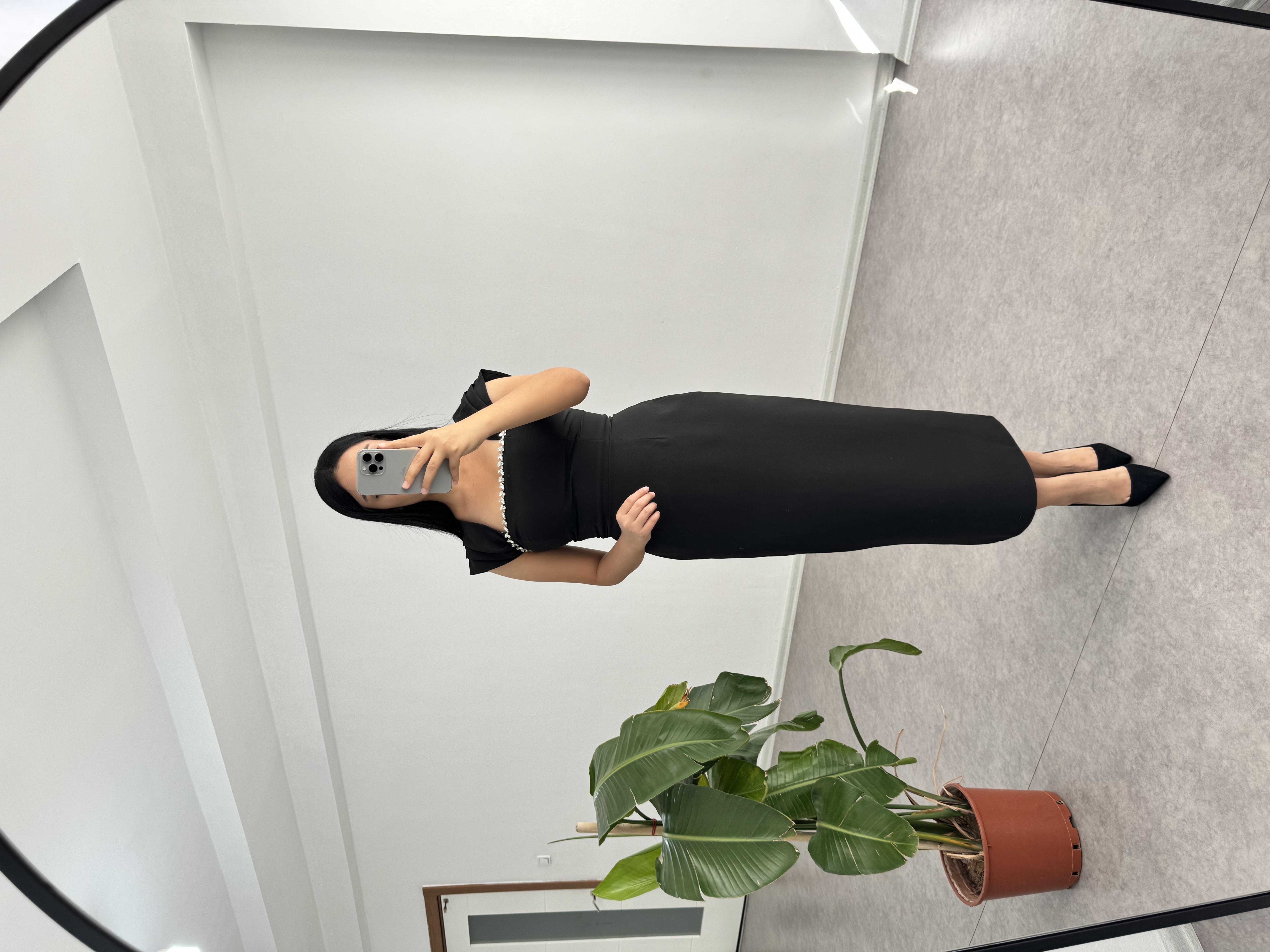 Taşlı Siyah Janel Elbise