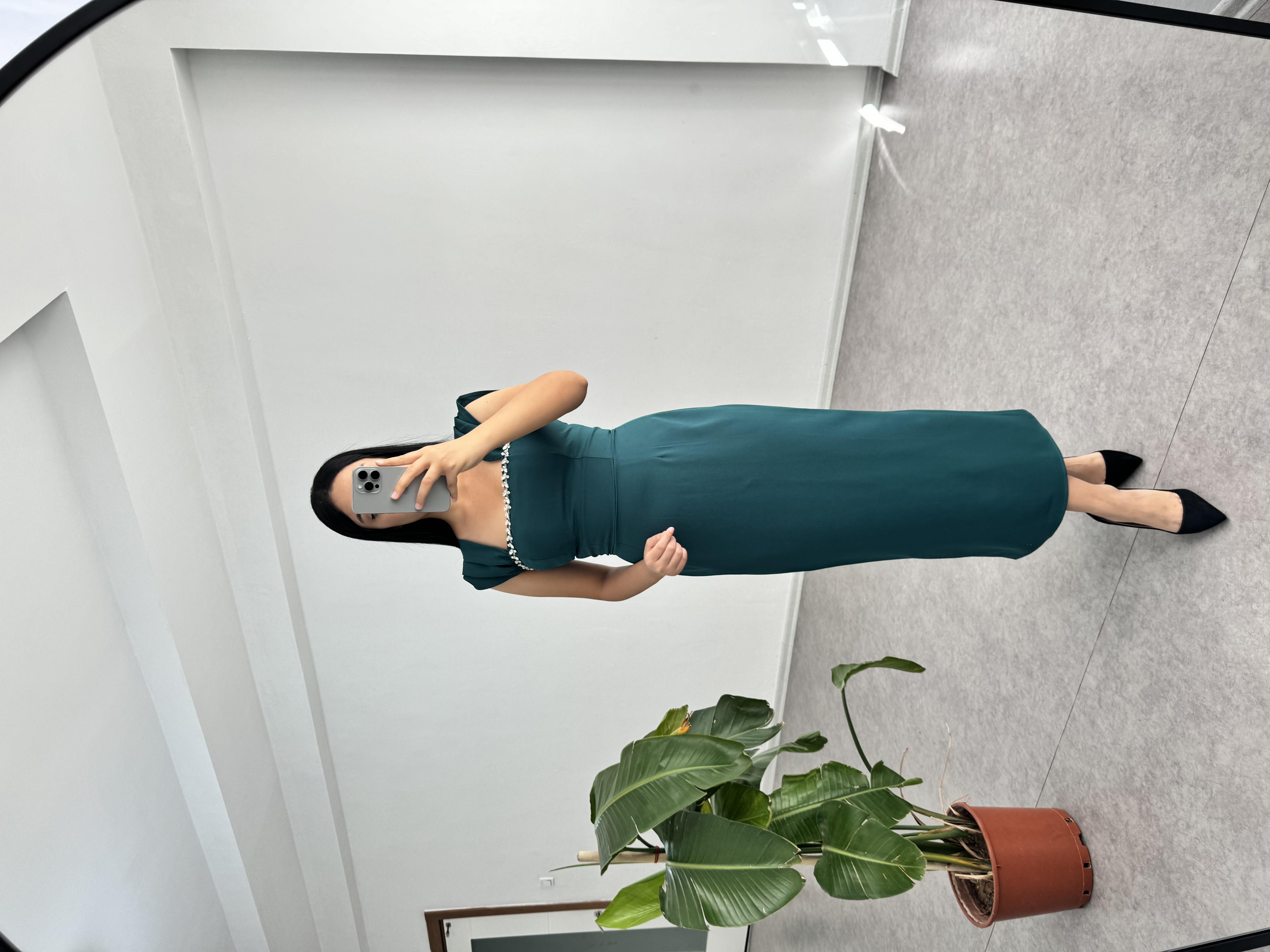 Taşlı Yeşil Janel Elbise