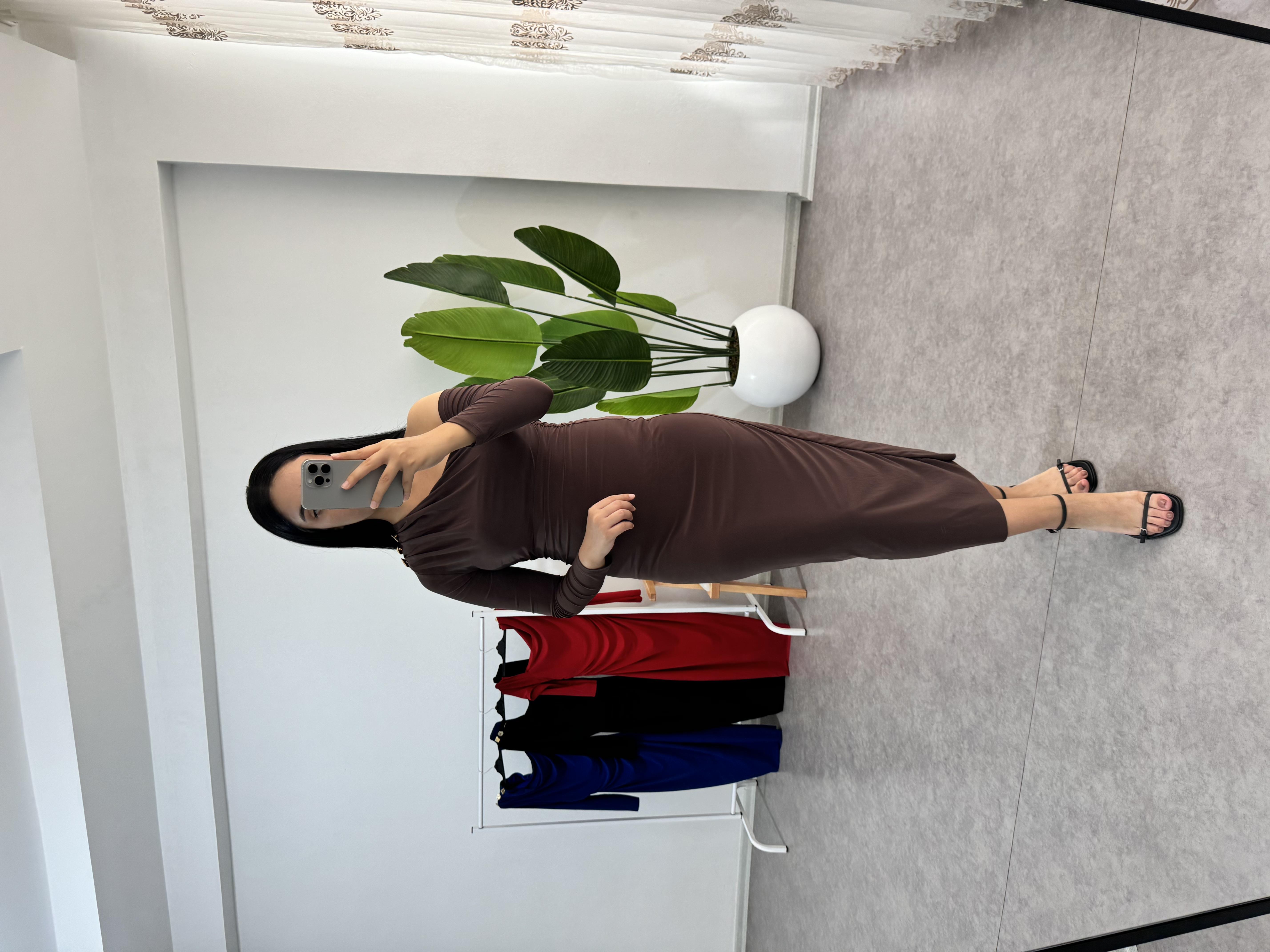 Tek Kol Kahverengi Elbise