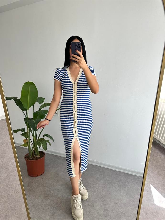 Triko çizgili elbise 