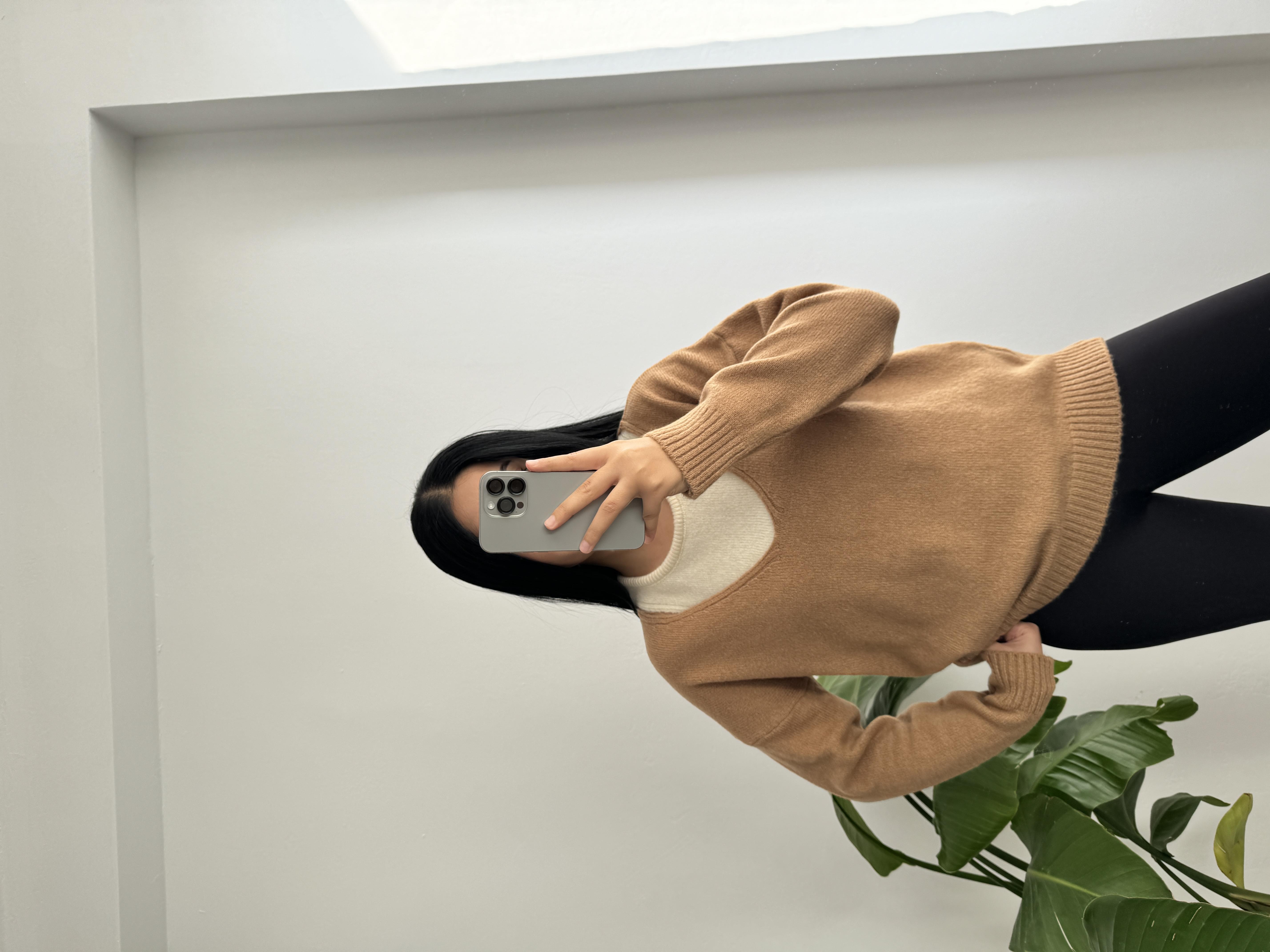 Triko içlikli kazak camel