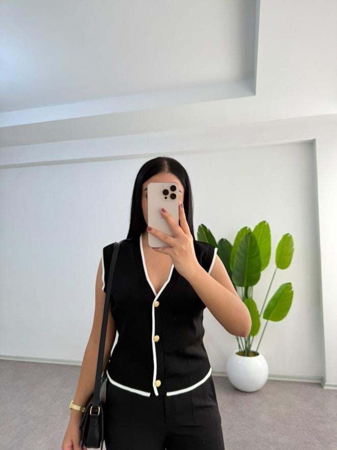 Triko Siyah Çelik Örme Yelek