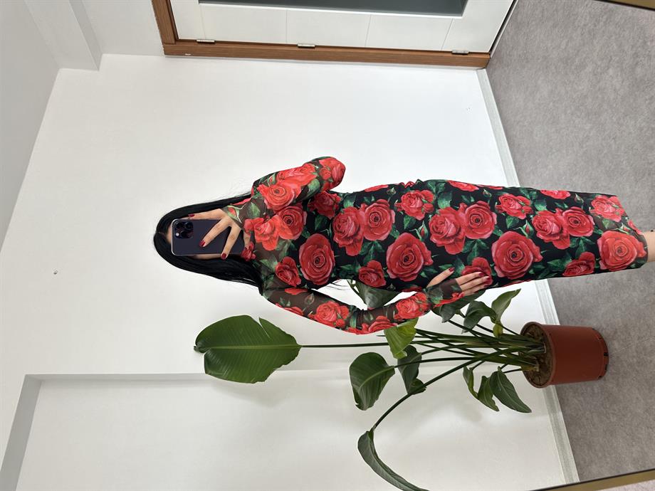 Tül çiçekli elbise astarlı