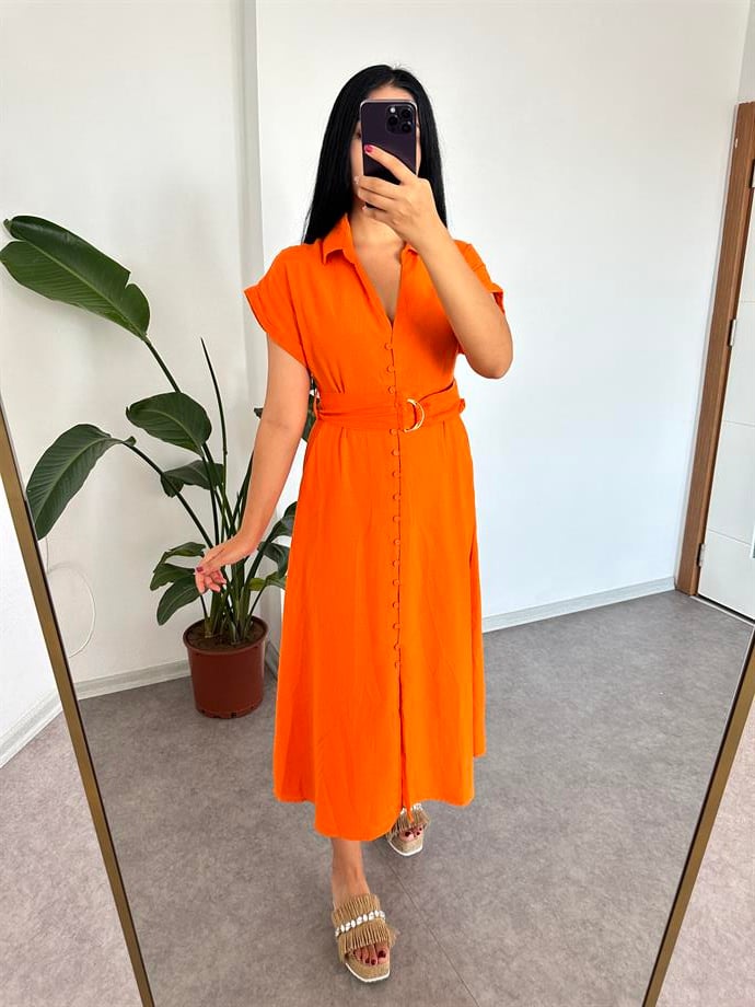 Turuncu keten elbise