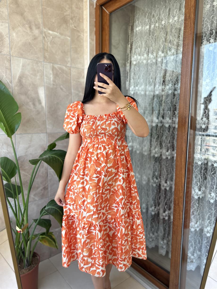 Turuncu poplin elbise