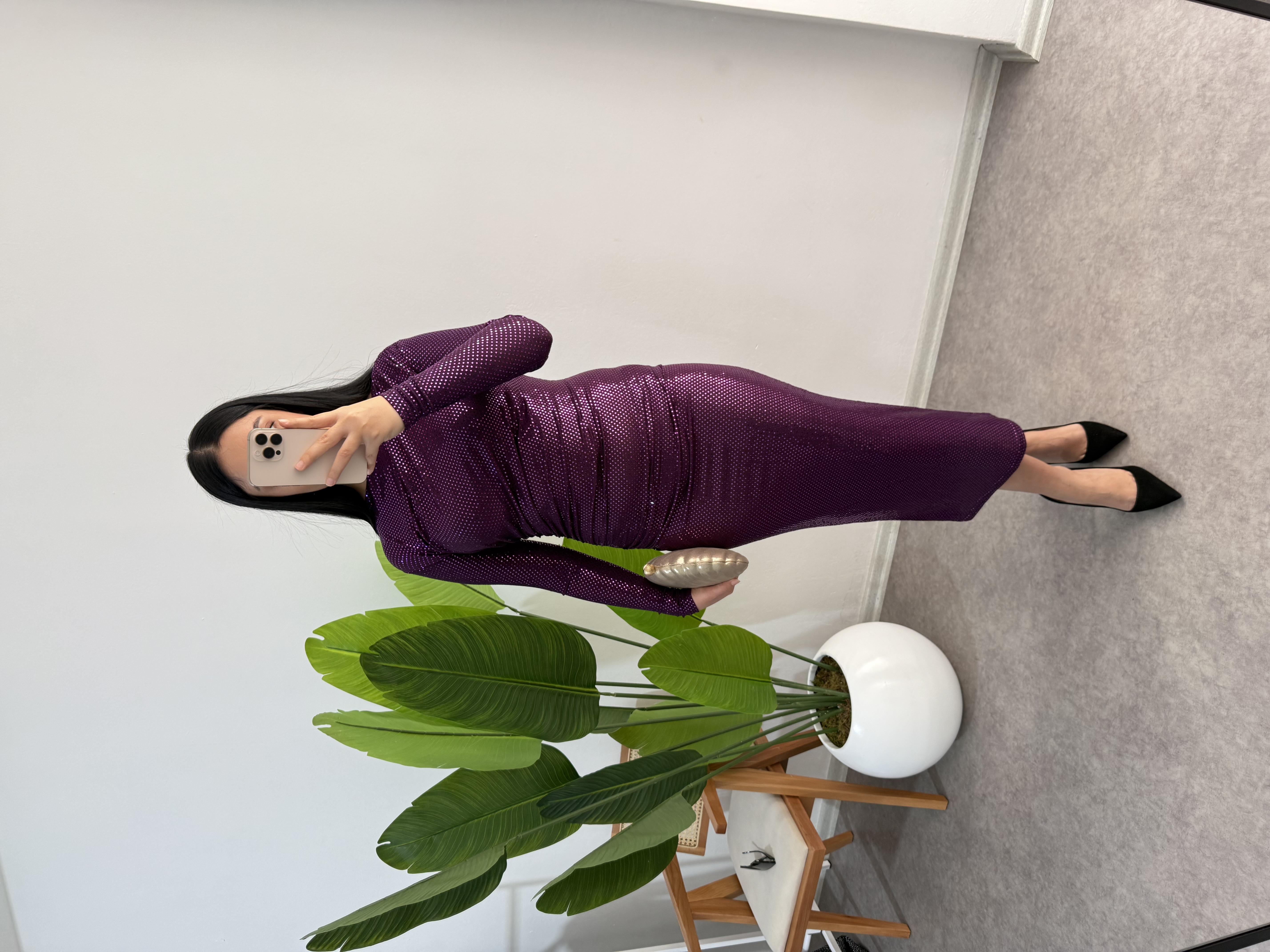 Vegas Payetli Mor Elbise