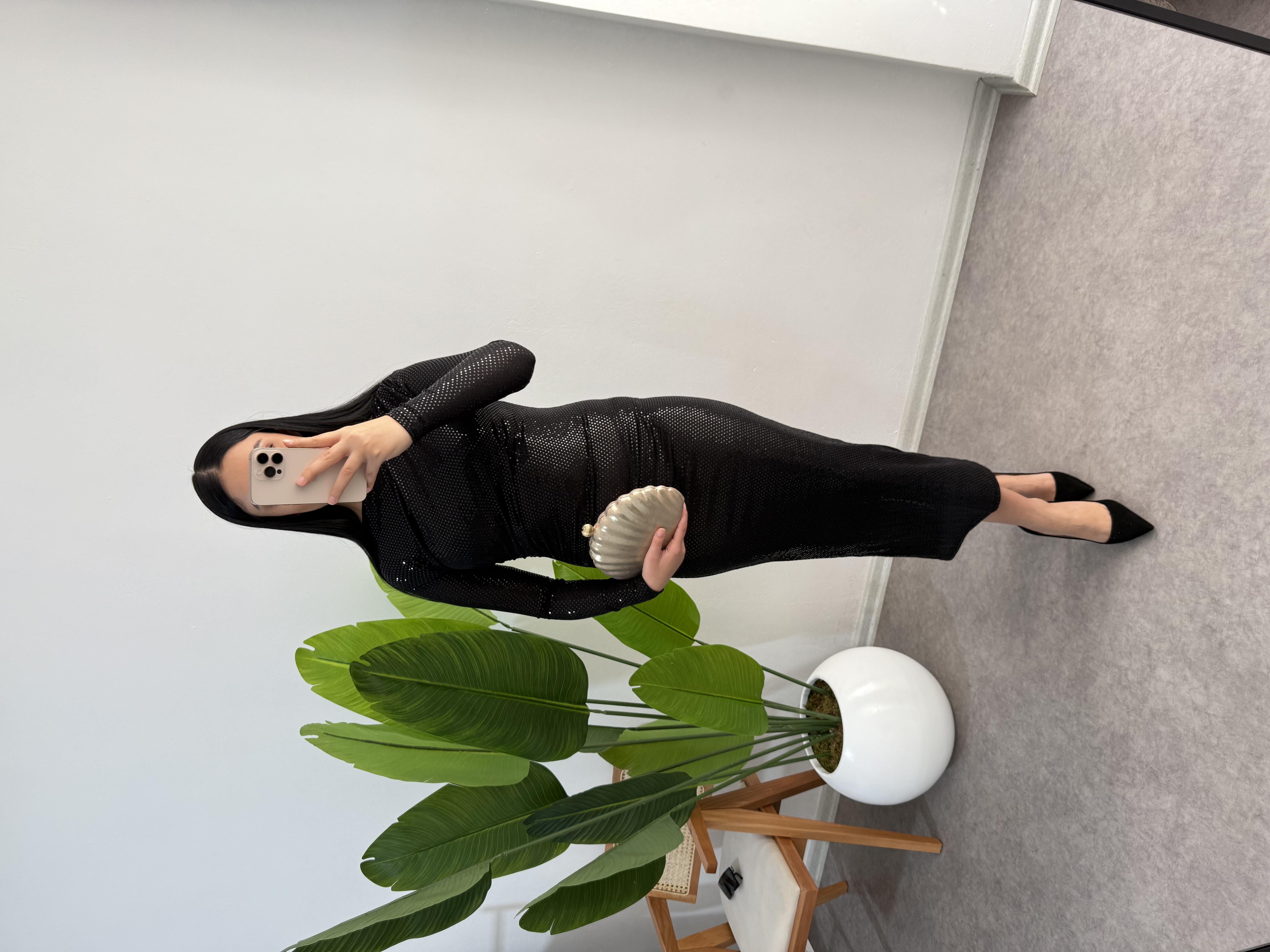 Vegas Payetli Siyah Elbise