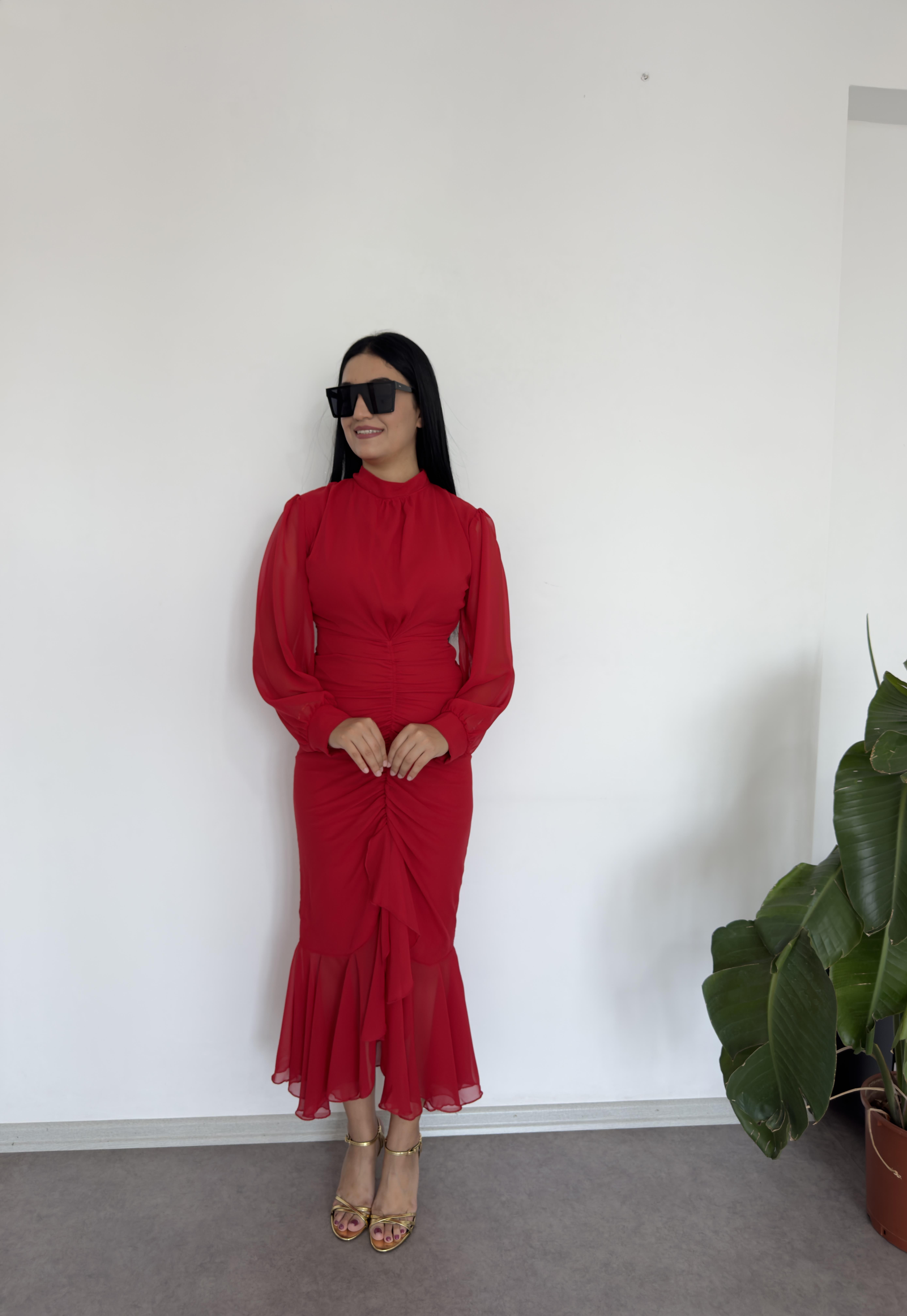 Vera Kırmızı Şifon Elbise