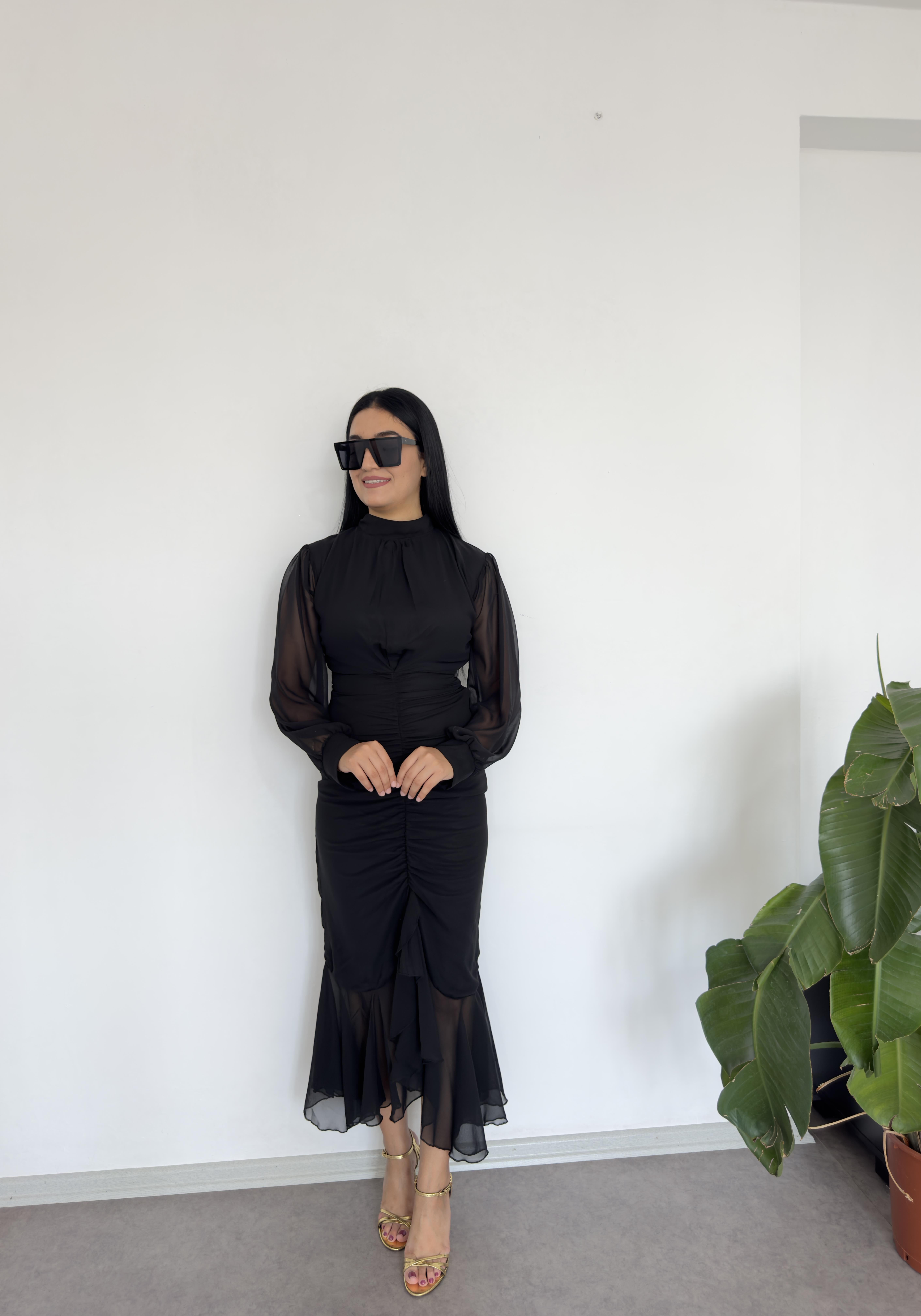 Vera Siyah Şifon Elbise