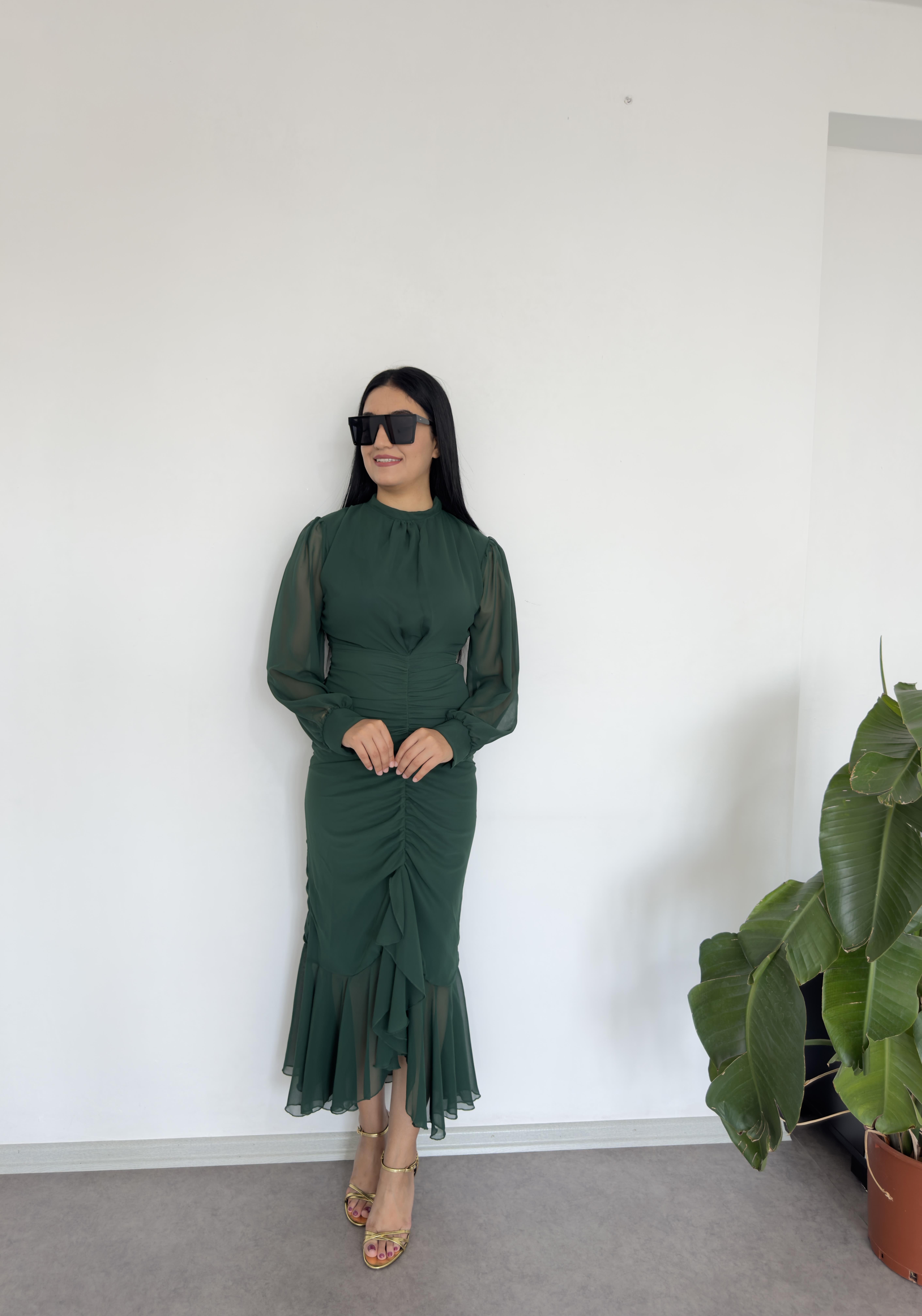 Vera Yeşil Şifon Elbise