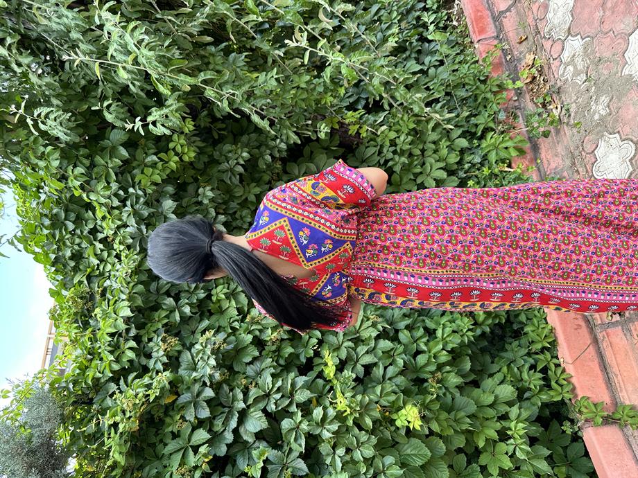 Viskon desenli elbise