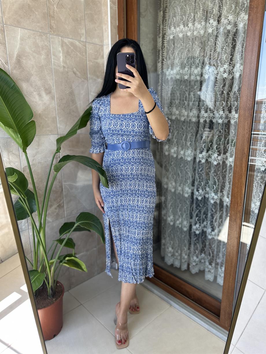 Viskon elbise kemerli