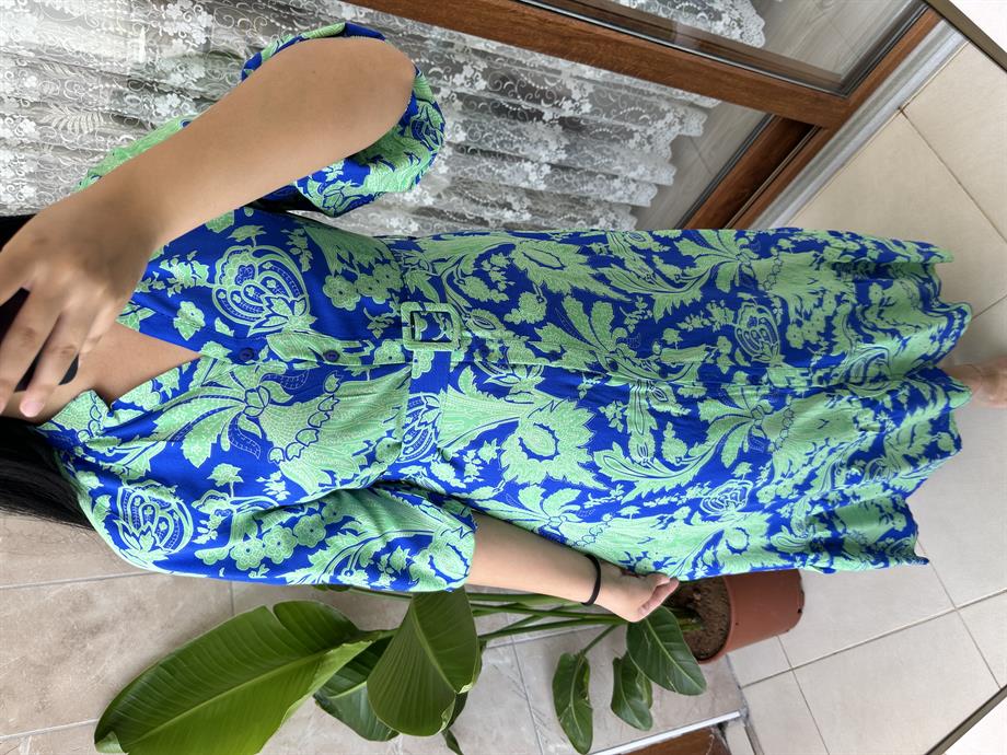 Viskon elbise kemerli hakim yaka