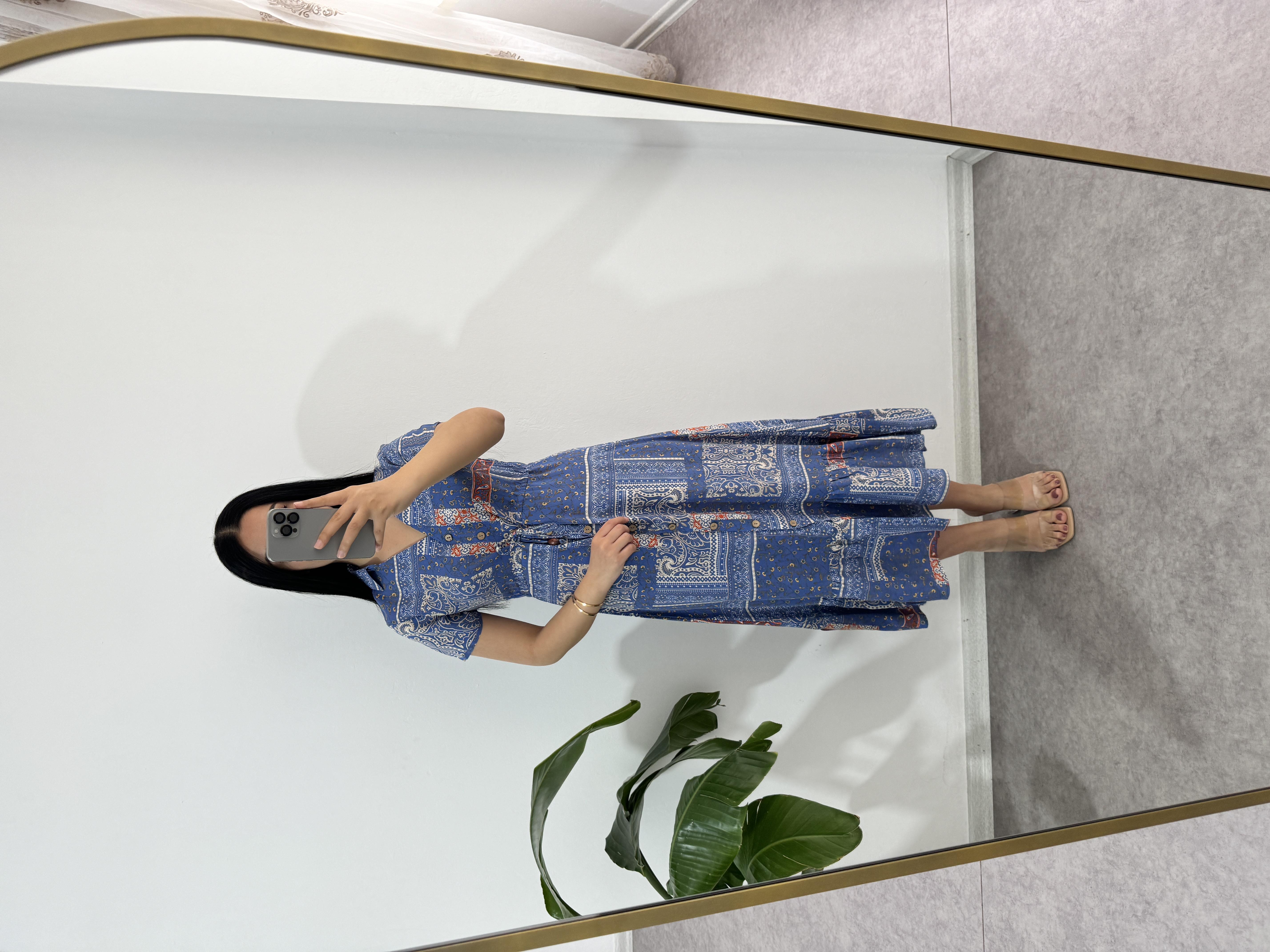 Viskon Kumaş Mavi Elbise 