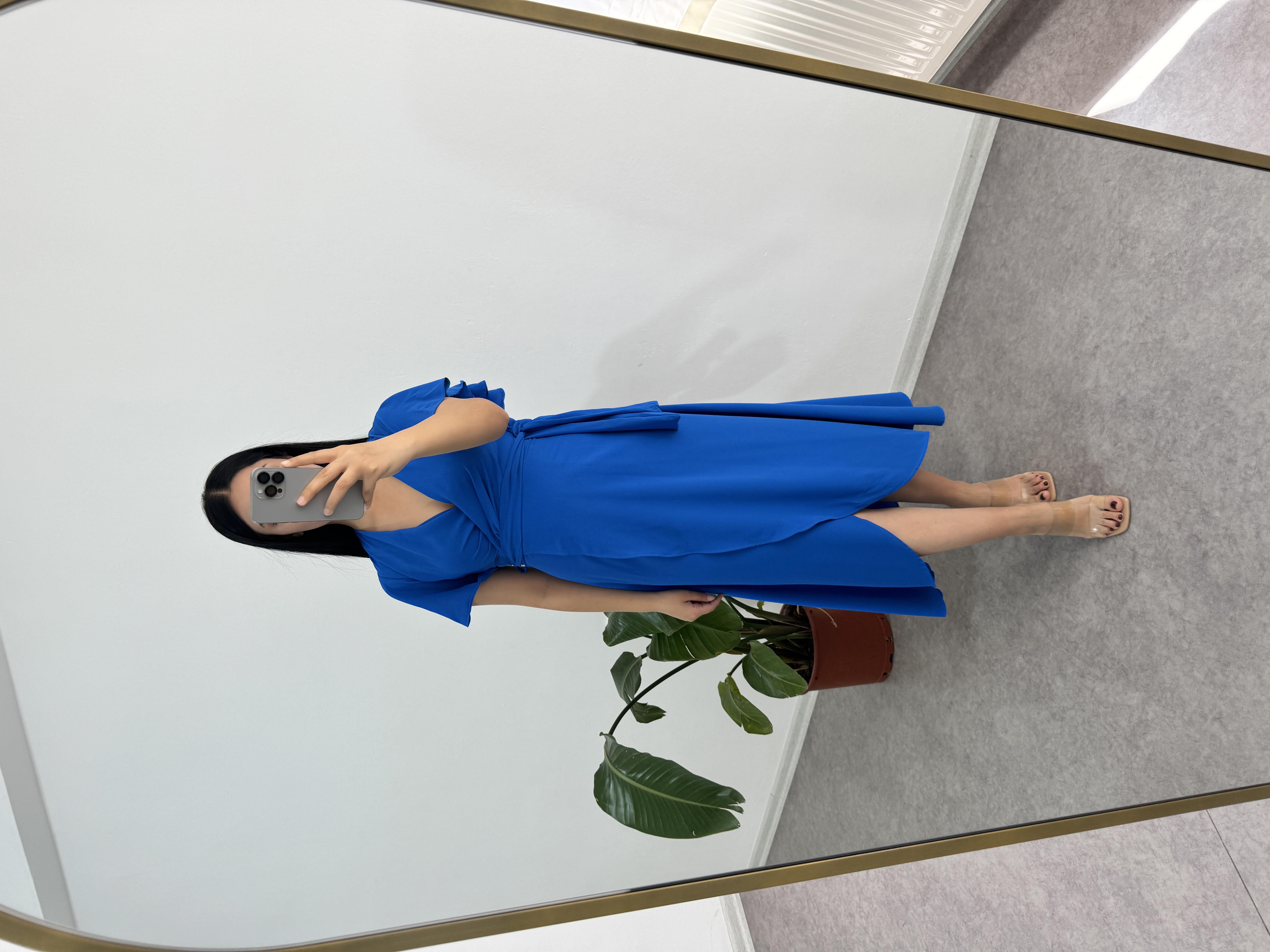 Volanlı Kol Mavi Elbise