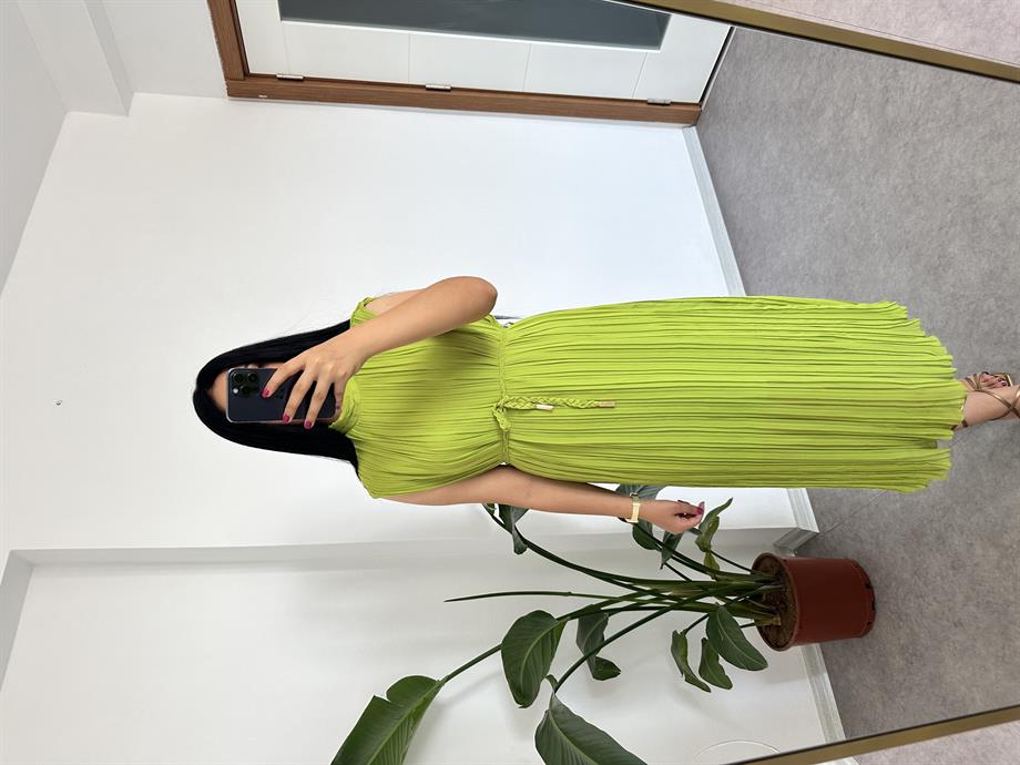 Yağ yeşili şifon elbise