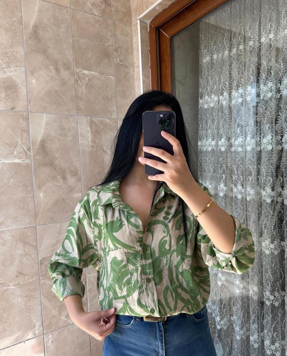 YEŞİL BEJ DESENLİ GÖMLEK