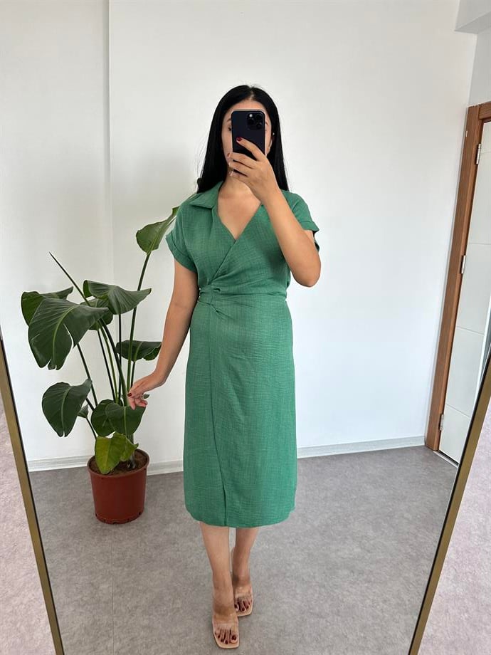 Yeşil keten elbise
