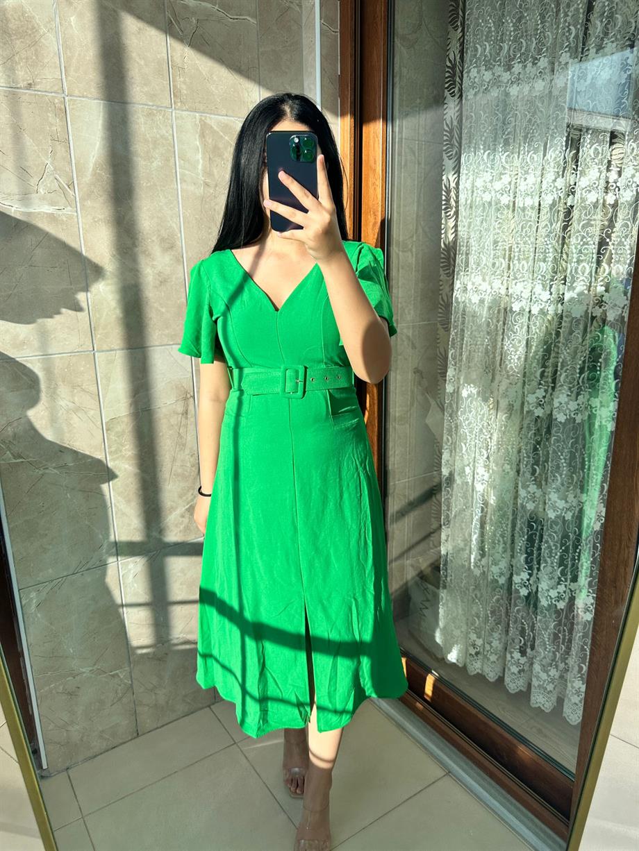 YEŞİL KETEN ELBİSE