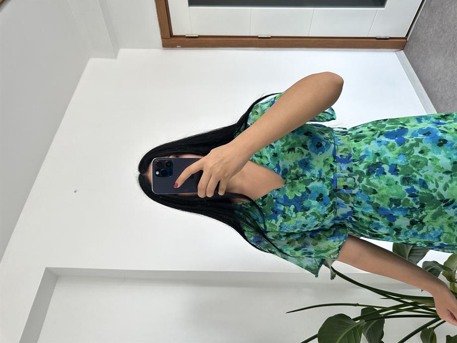 Yeşil şifon elbise astarlı