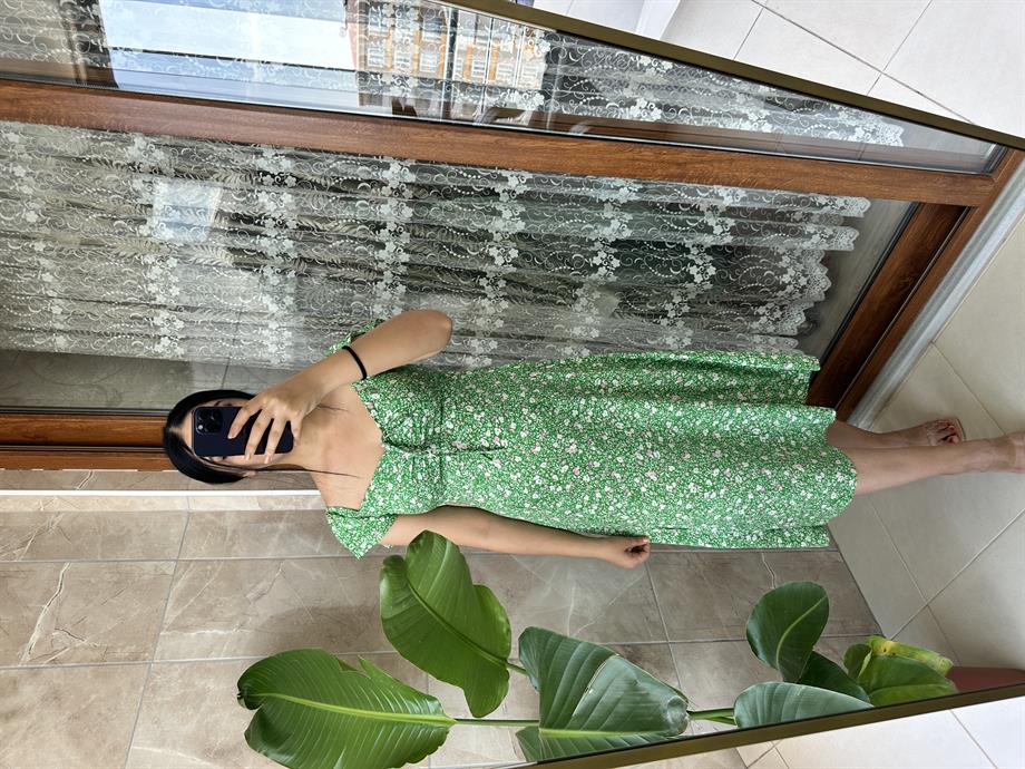 Yeşil viskon elbise