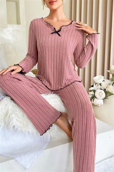 Bella Notte Gül Kurusu Uzun Kollu Pamuklu Pijama Takımı 7067