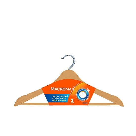 MACROMAX ELBİSE ASKISI 3'LÜ AHŞAP DESENLİ *12