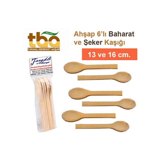 TARAKLI 011A AHŞAP KAŞIK 13cm BAHARAT KAŞIĞI 6'LI (K002)