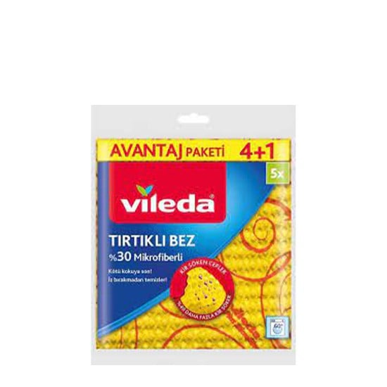 VİLEDA TEMİZLİK BEZİ 4+1 SARI %30 MİKROFİBER TIRTIKLI