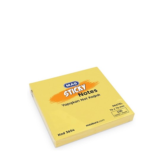 MAS 3654 YAPIŞKANLI NOT KAĞIDI 76x76 PASTEL 100LÜ SARI